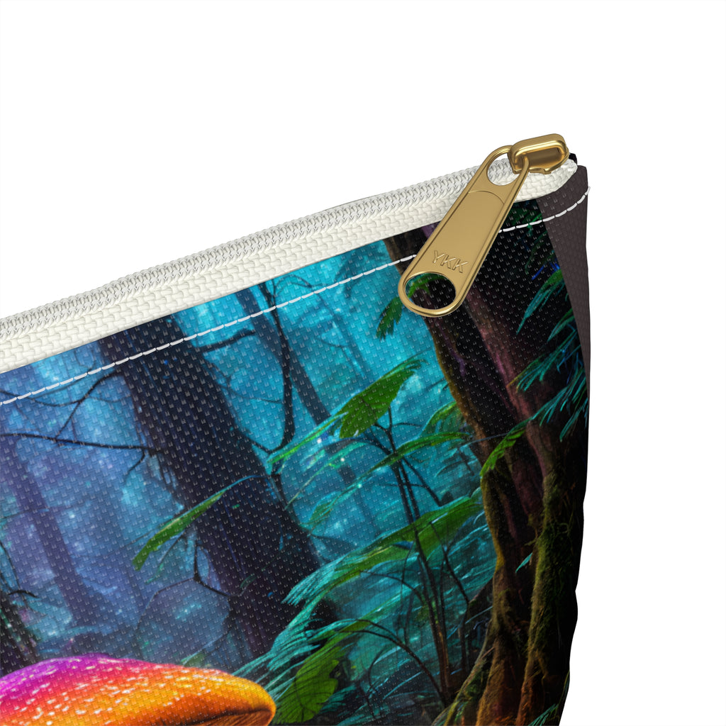 Mystic Mushroom Forest Accessory Pouch — Colorful Enchanted Woodland Makeup Bag