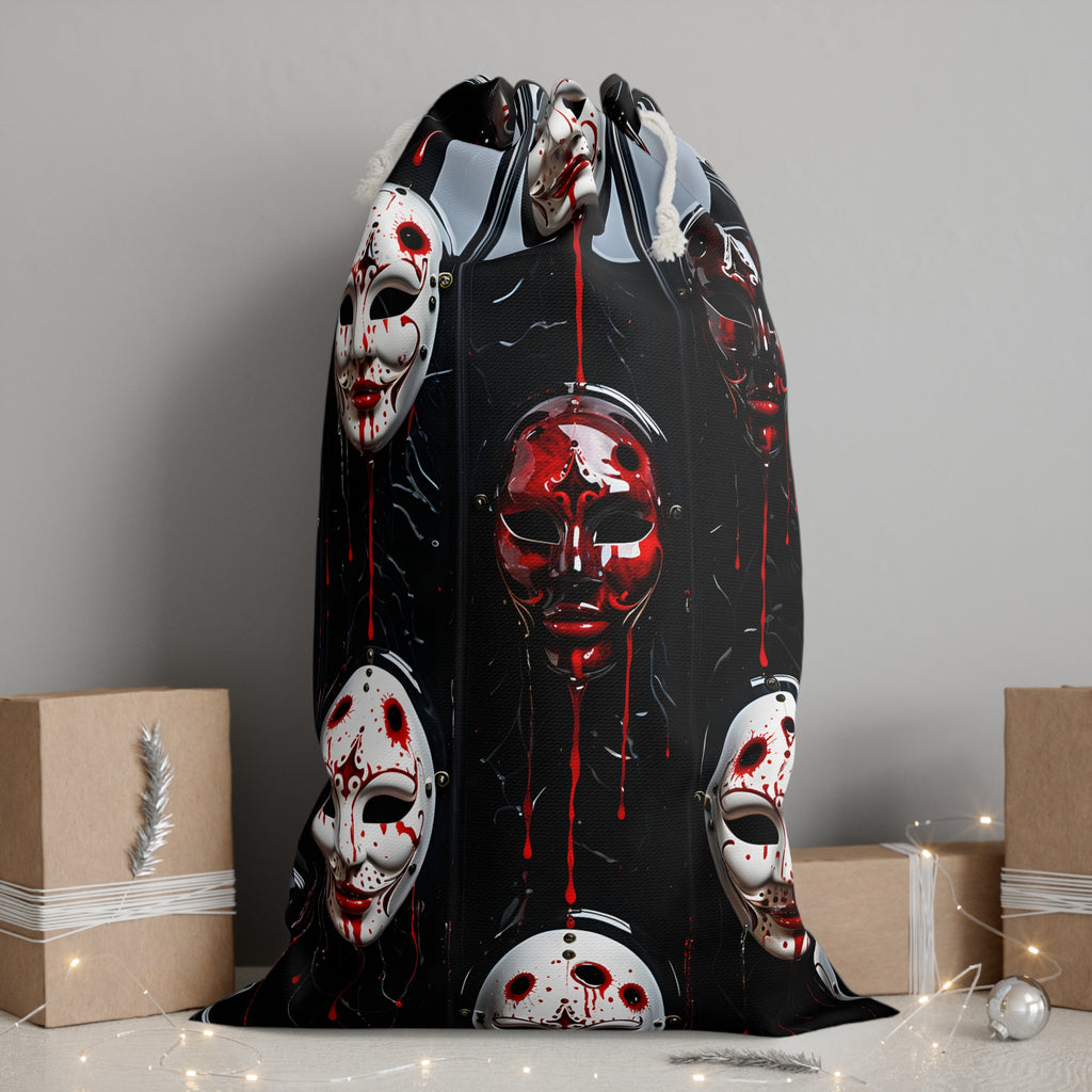 Horror Mask Drawstring Sack — Bloody Mask Pattern Halloween Gift Bag