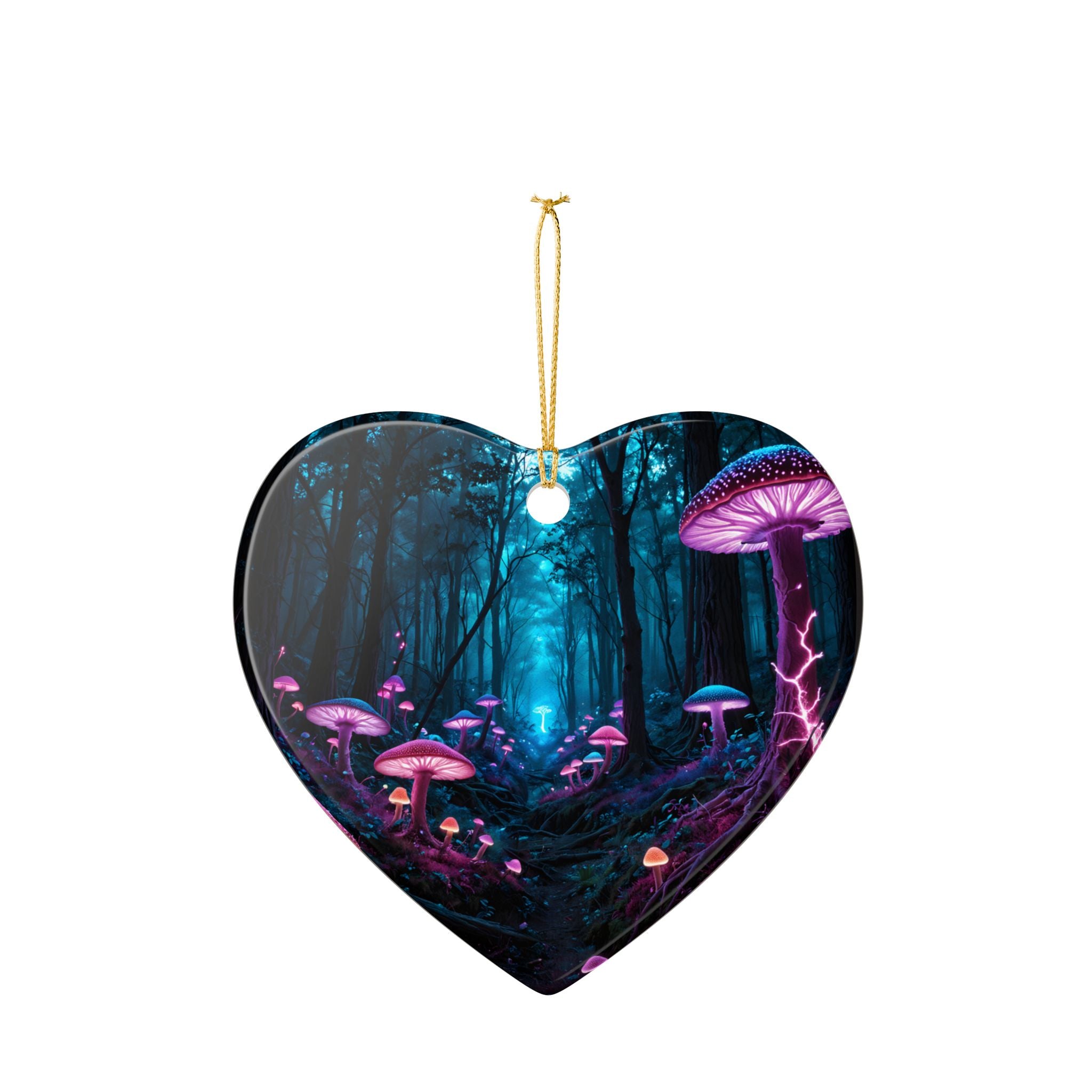 Heart Ceramic Ornament — Neon Forest Lightning Design