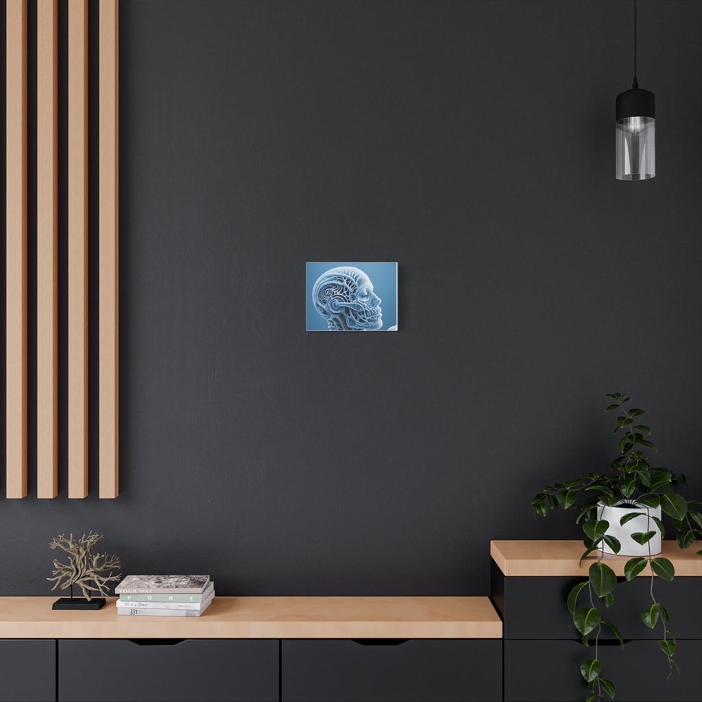 Frosted Mechanical Skull Canvas Art – Blue Anatomical Surreal Print