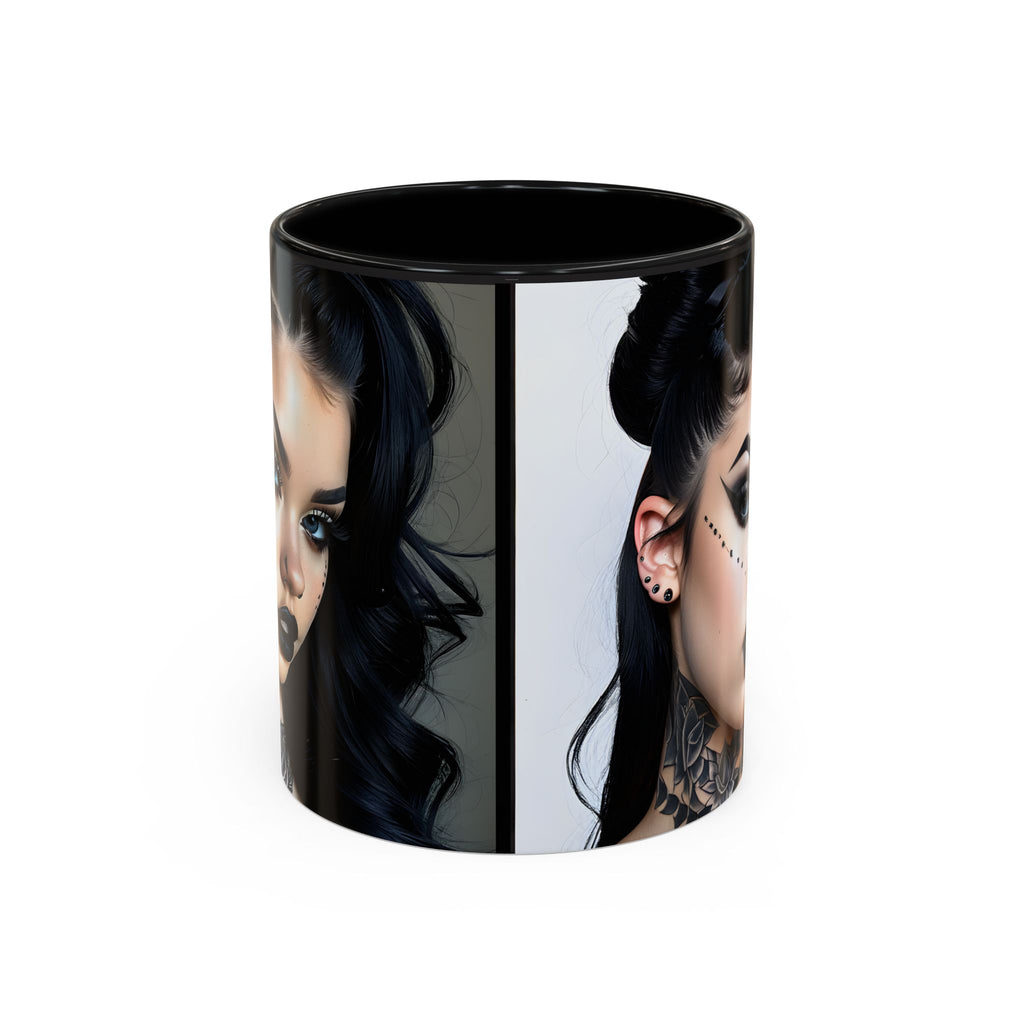 Goth Tattoo Girl Accent Coffee Mug – 11/15oz Black-Lined Ceramic