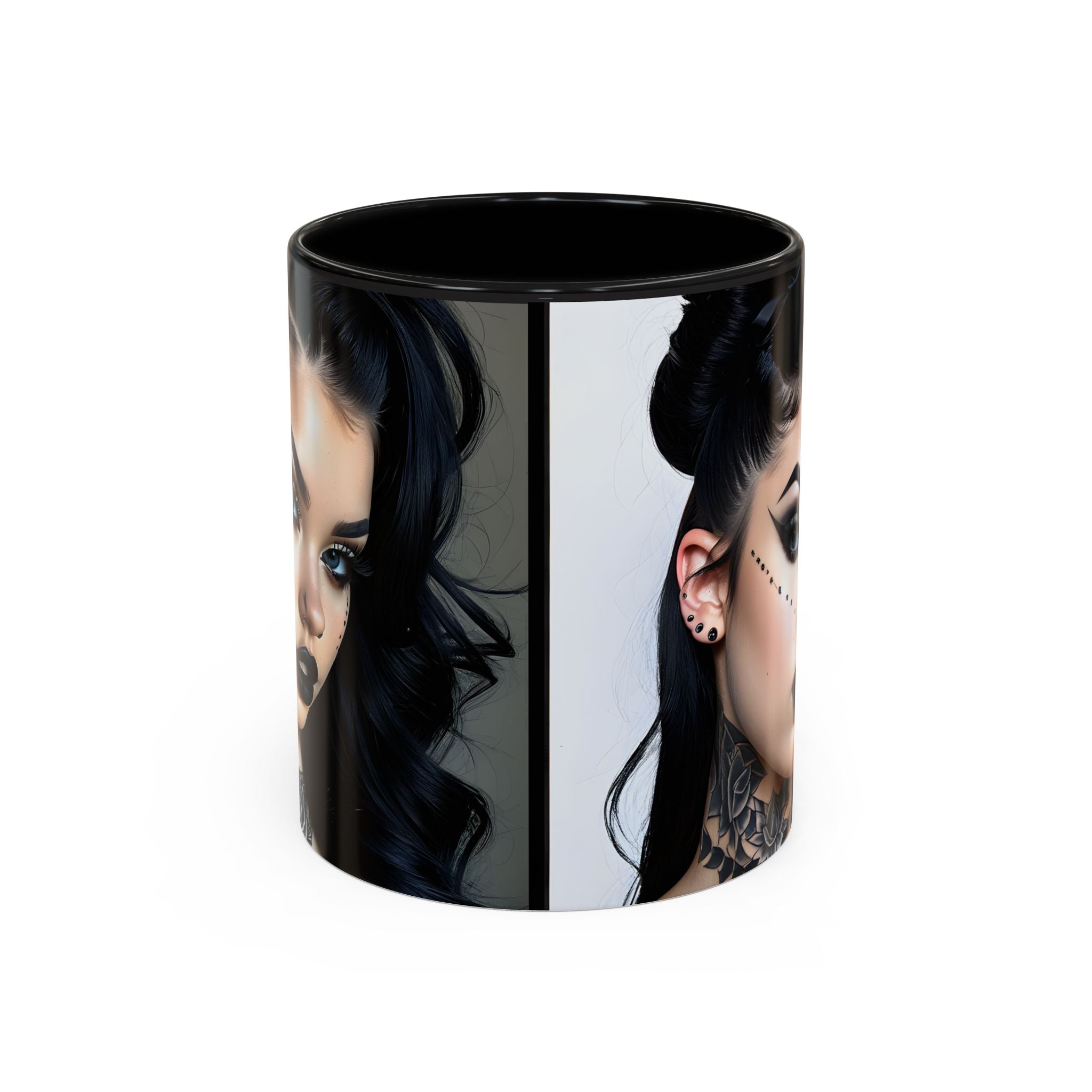 Goth Tattoo Girl Accent Coffee Mug – 11/15oz Black-Lined Ceramic