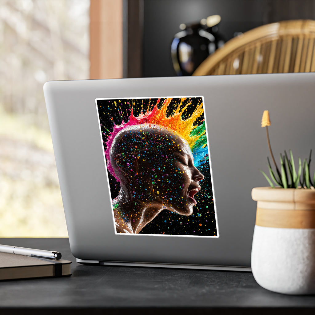 Vibrant Scream Rainbow Head Kiss-Cut Vinyl Decal — Colorful Pop Art Sticker