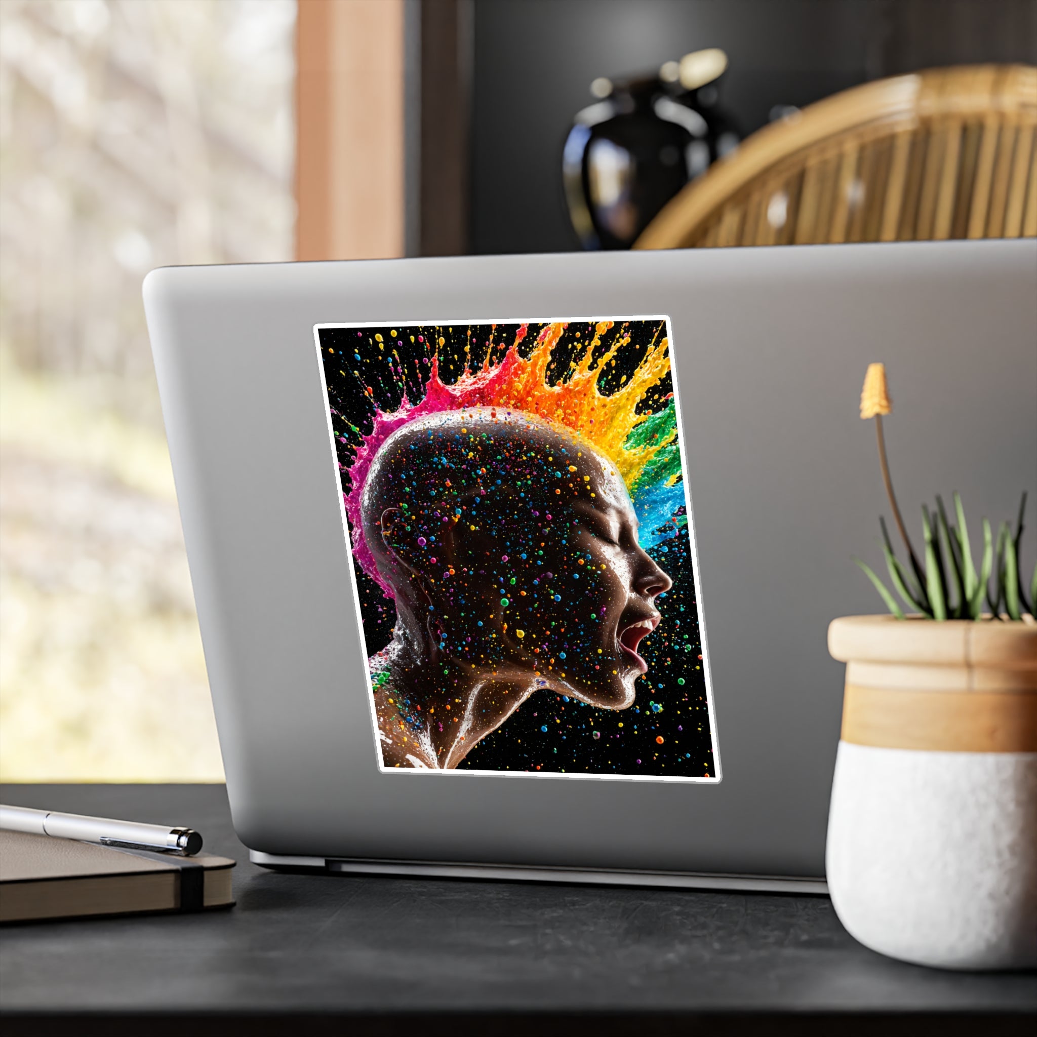 Vibrant Scream Rainbow Head Kiss-Cut Vinyl Decal — Colorful Pop Art Sticker