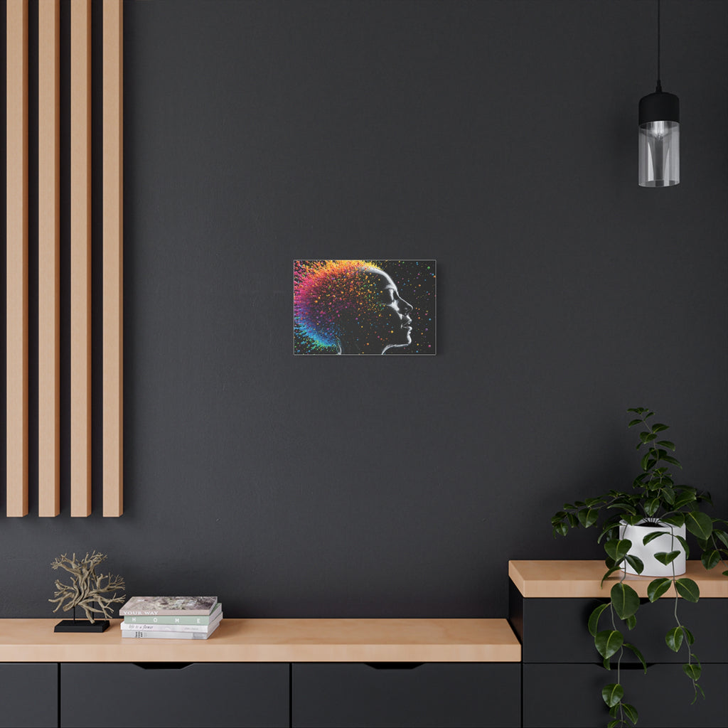 Toile imprimée mate Colorburst Silhouette — Art mural femme arc-en-ciel abstrait