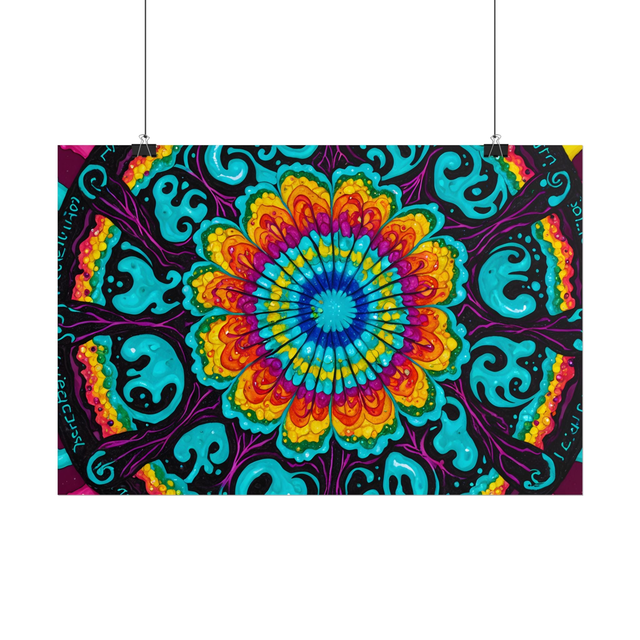 Affiche roulée — Art mural Mandala psychédélique vibrant