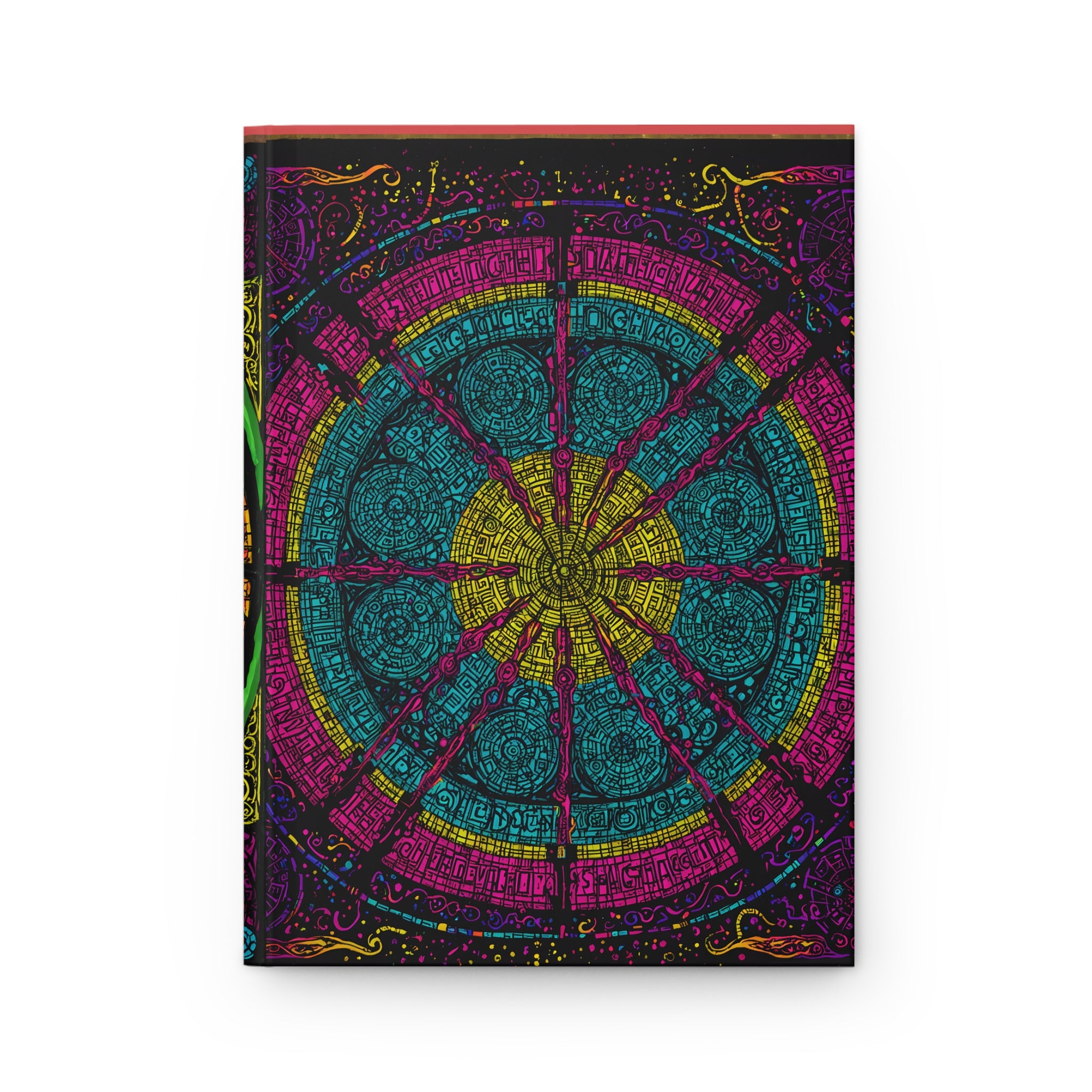 Mandala Compass Hardcover Journal — Tippy colors  Neon Stained-Glass Pattern