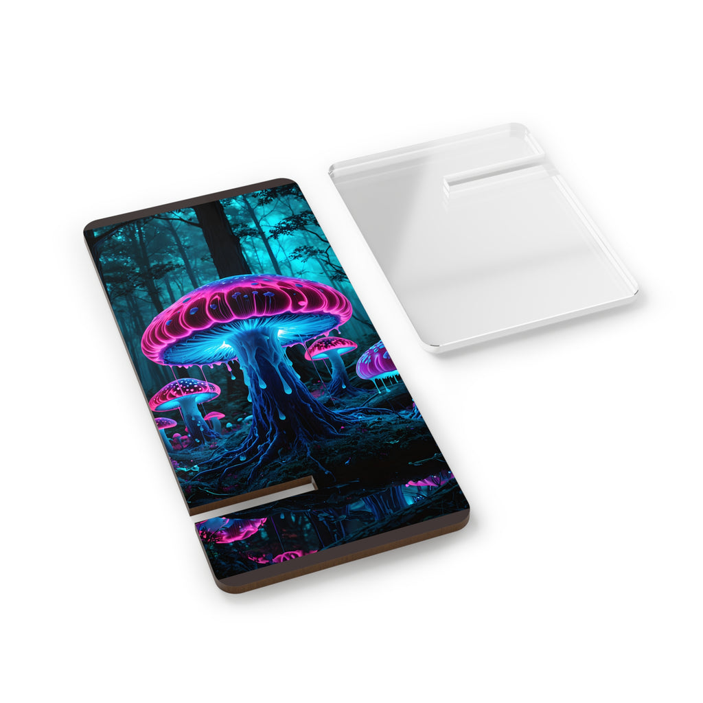 Phone Stand — Neon Glowing Mushroom Forest Mobile Display Stand