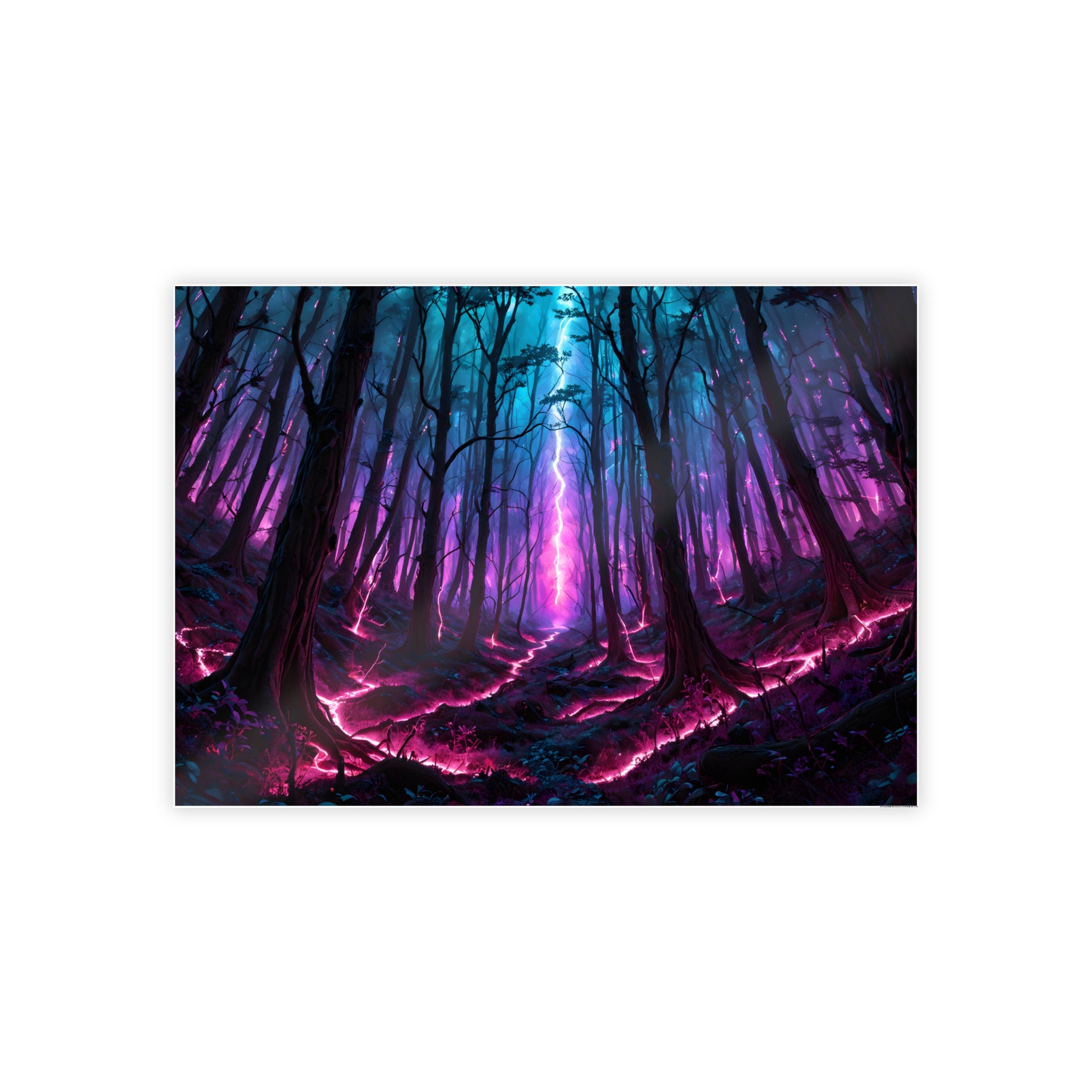 Affiche brillante Forêt fluo – Art mural paysager fantaisie aux couleurs éclatantes