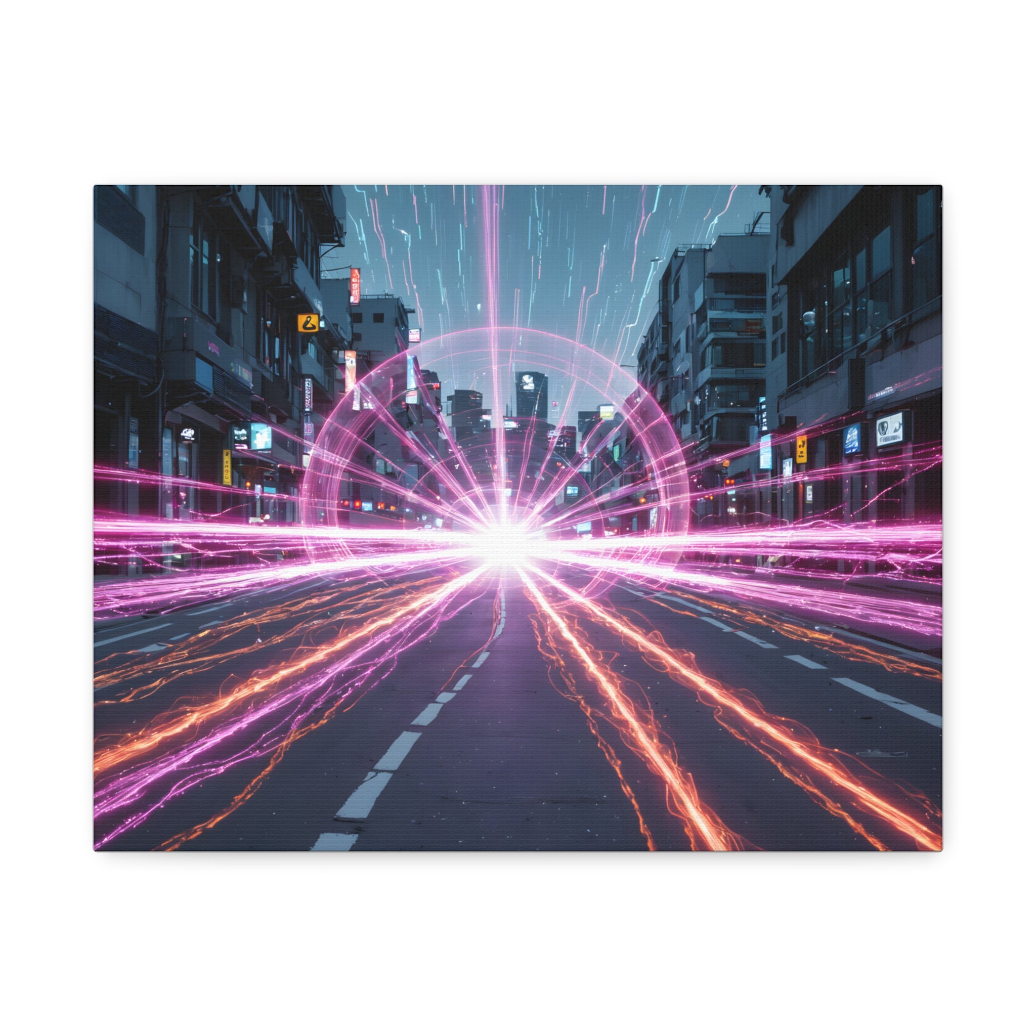 Toile tendue Neon Speedscape — Art mural futuriste Éclat lumineux de ville