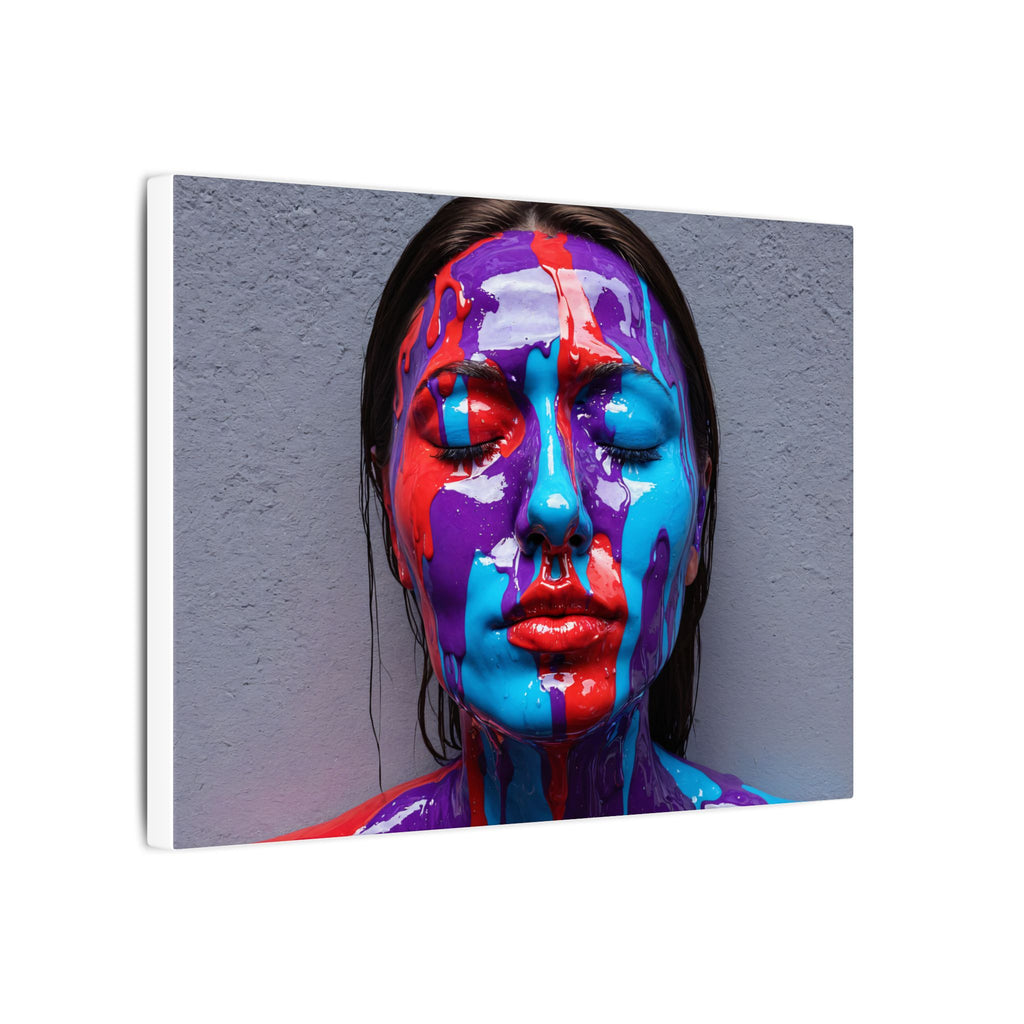 Tableau sur toile « Portrait goutte de couleur » — Art abstrait vibrant de visage sur toile tendue mate