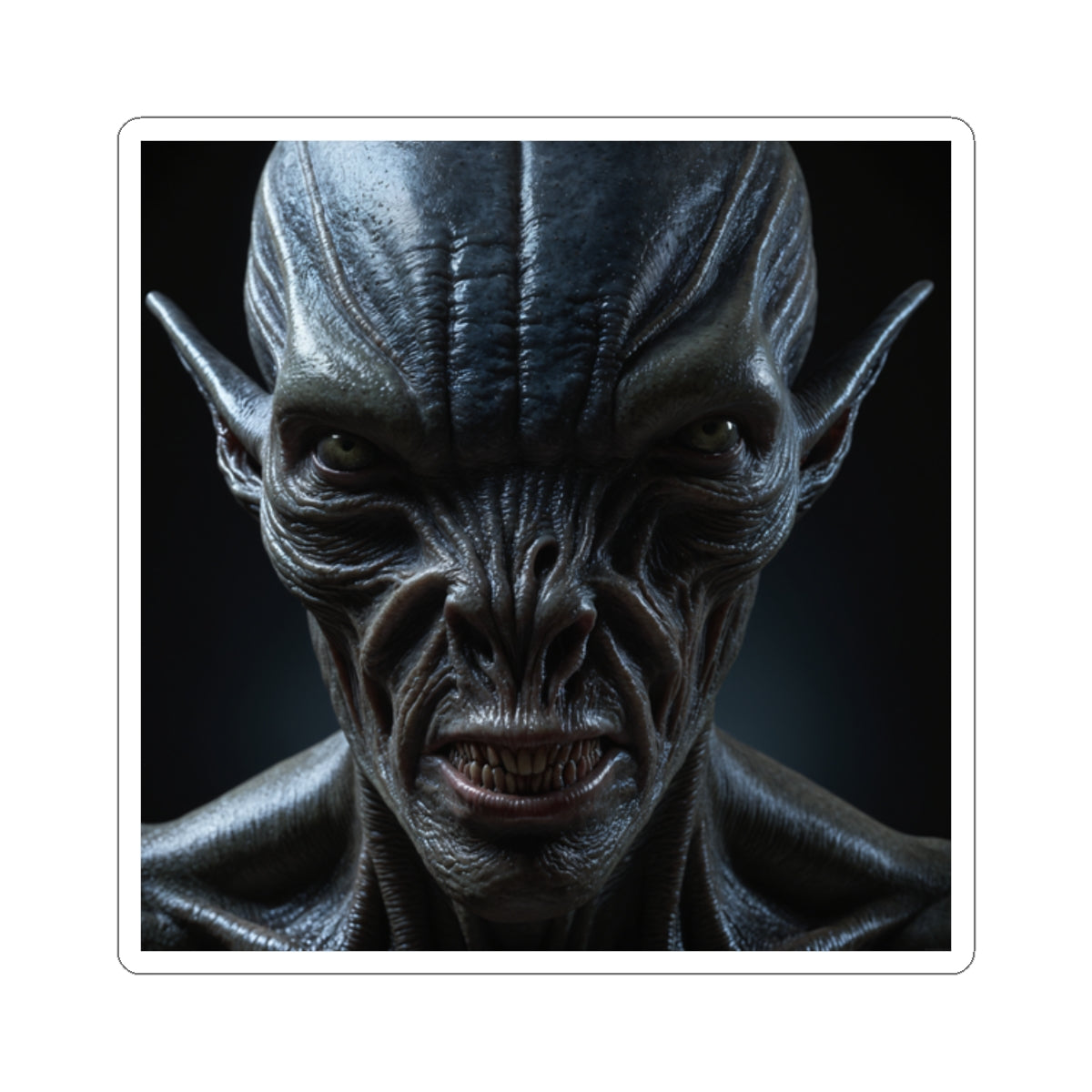 Vampiric Demon Portrait Sticker — Dark Gothic Horror Kiss‑Cut Decal