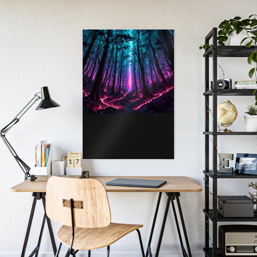 Neon Forest Gloss Poster — Vibrant Fantasy Landscape Wall Art