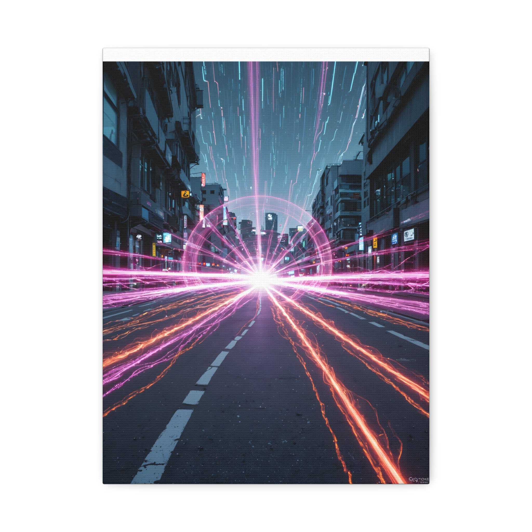 Toile tendue Neon Speedscape — Art mural futuriste Éclat lumineux de ville