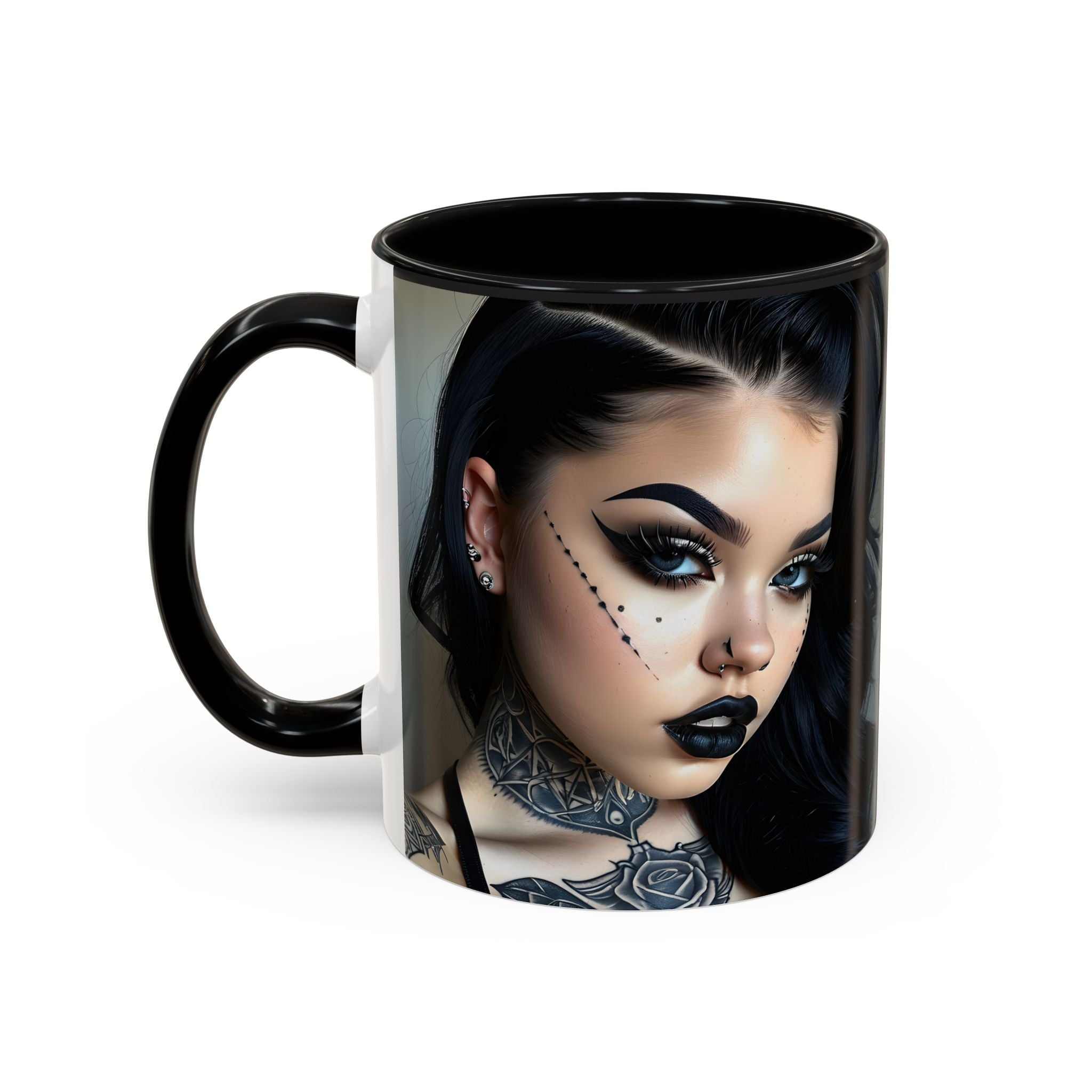 Goth Tattoo Girl Accent Coffee Mug – 11/15oz Black-Lined Ceramic