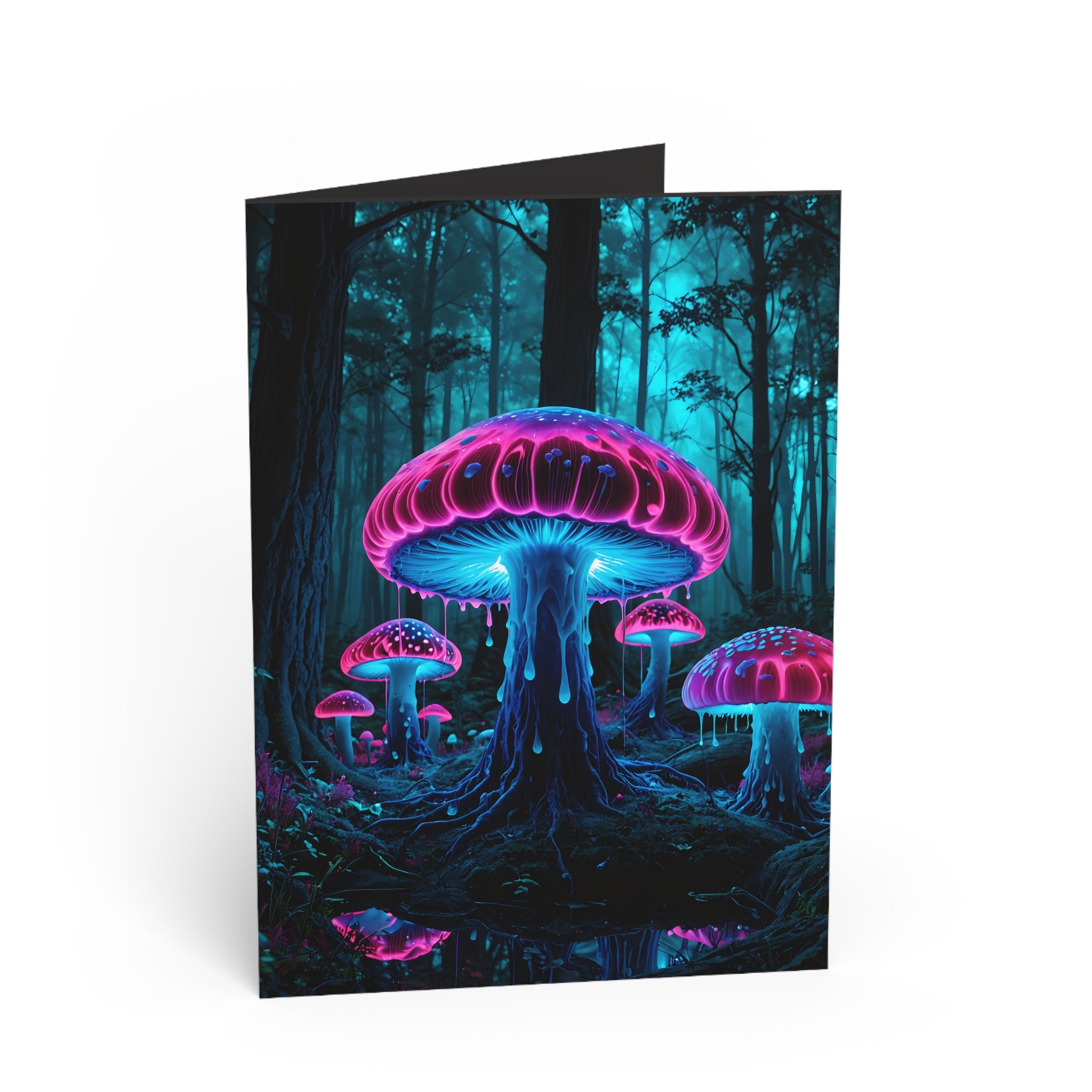 Mystic Neon Mushroom Greeting Card — Psychedelic Forest Art Card for Birthdays, Thank You, or Just Because