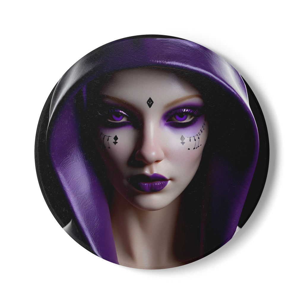 Mystic Purple Witch Portrait Ceramic Coaster — Gothic Fantasy Drink Mat
