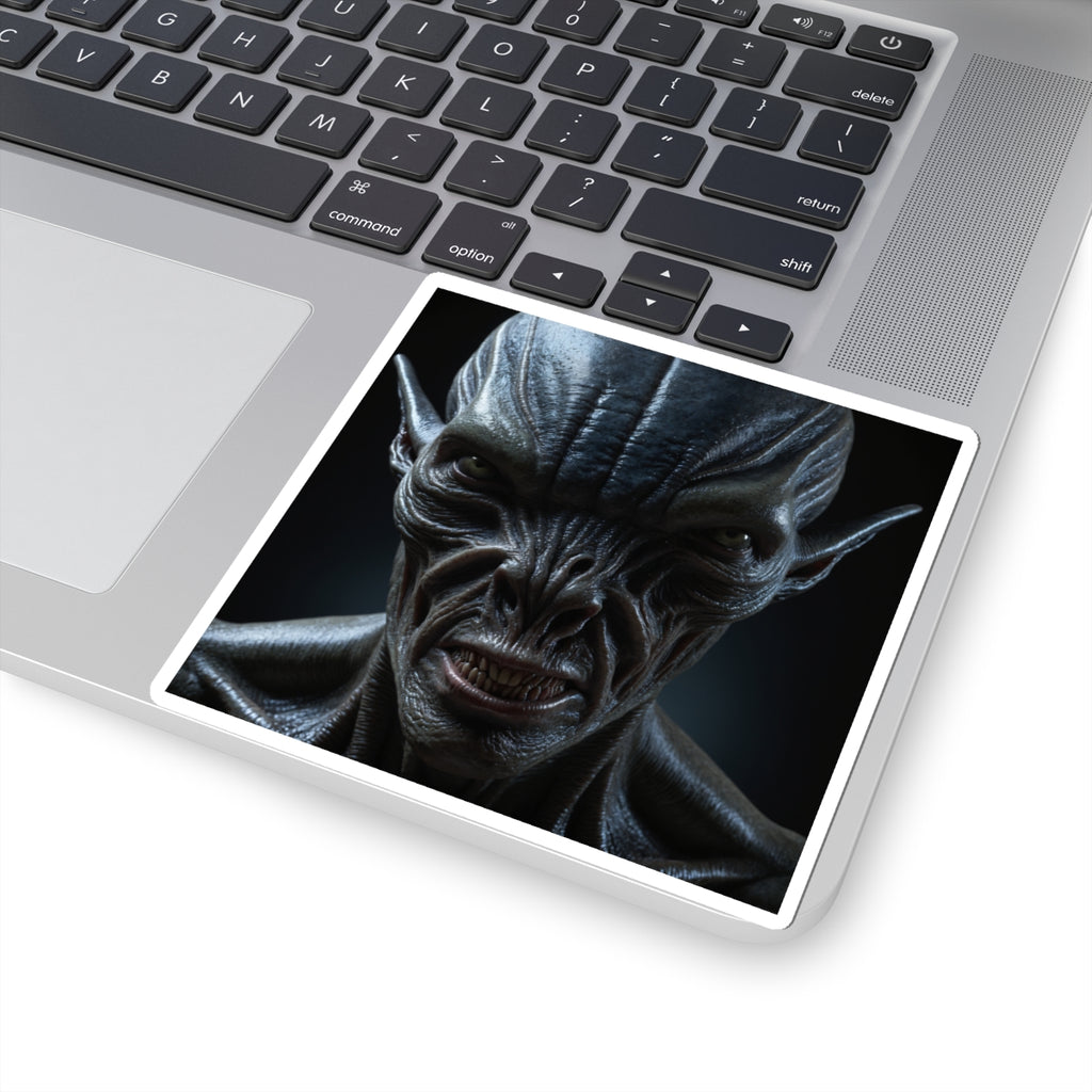 Vampiric Demon Portrait Sticker — Dark Gothic Horror Kiss‑Cut Decal