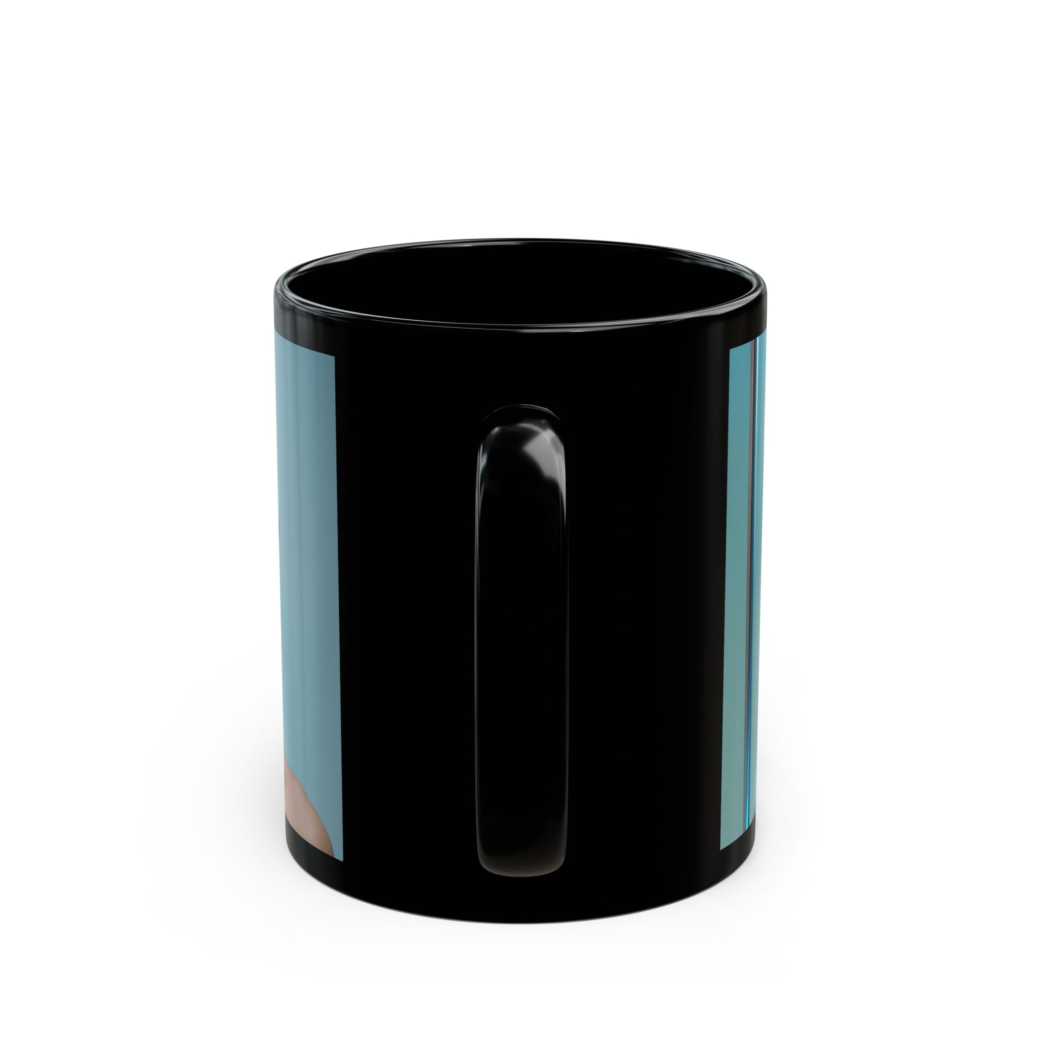 Mystic Cyborg Face Black Mug — Futuristic Neon Portrait Coffee Cup (11oz/15oz)