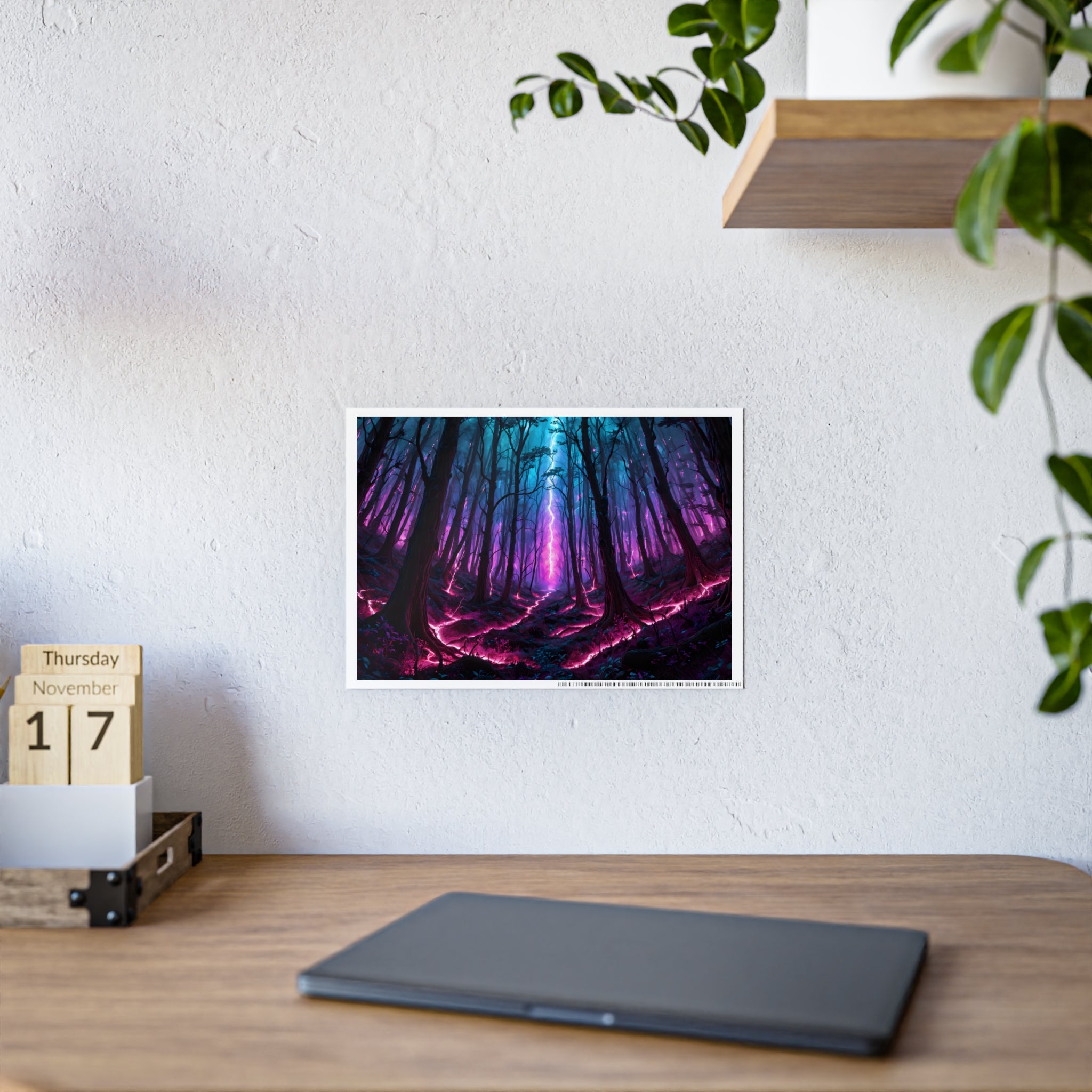 Neon Forest Gloss Poster — Vibrant Fantasy Landscape Wall Art