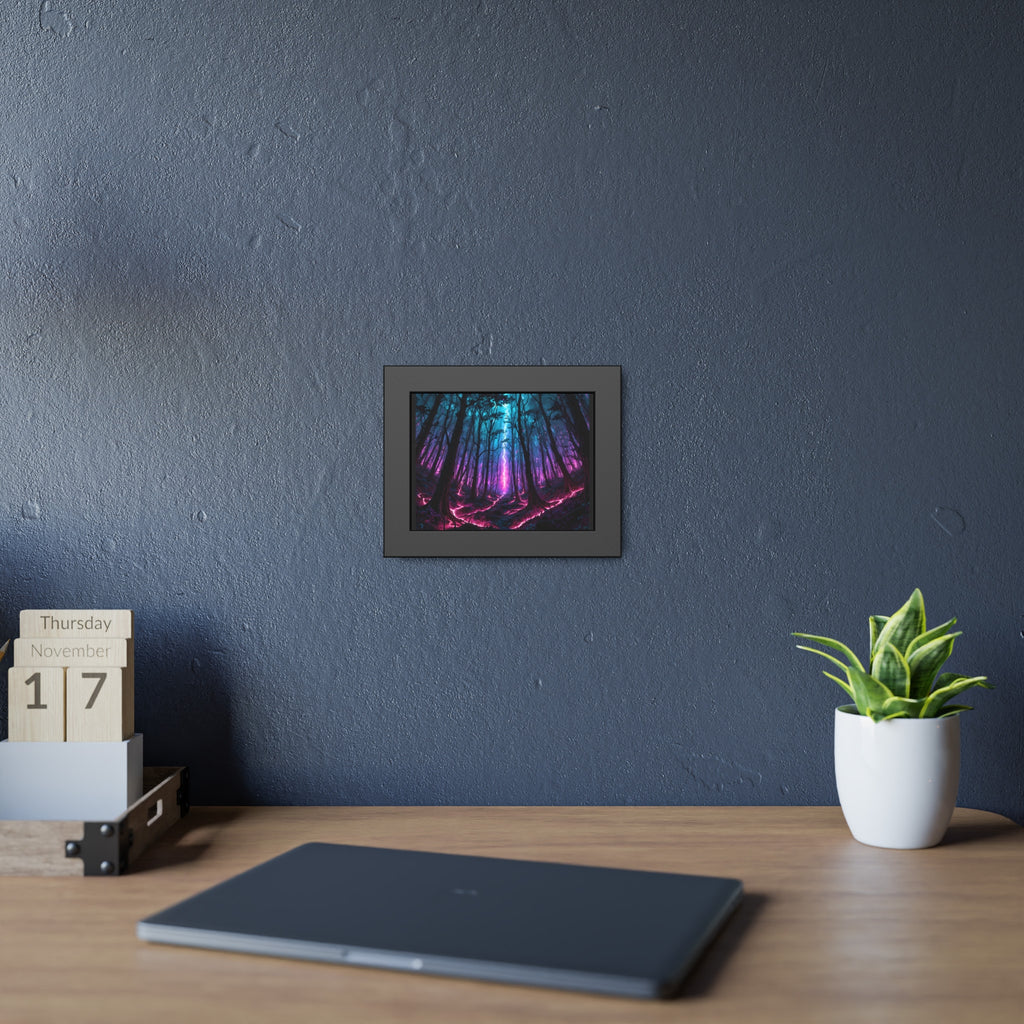Neon Forest Framed Art Print — Mystical Purple & Teal Fantasy Poster