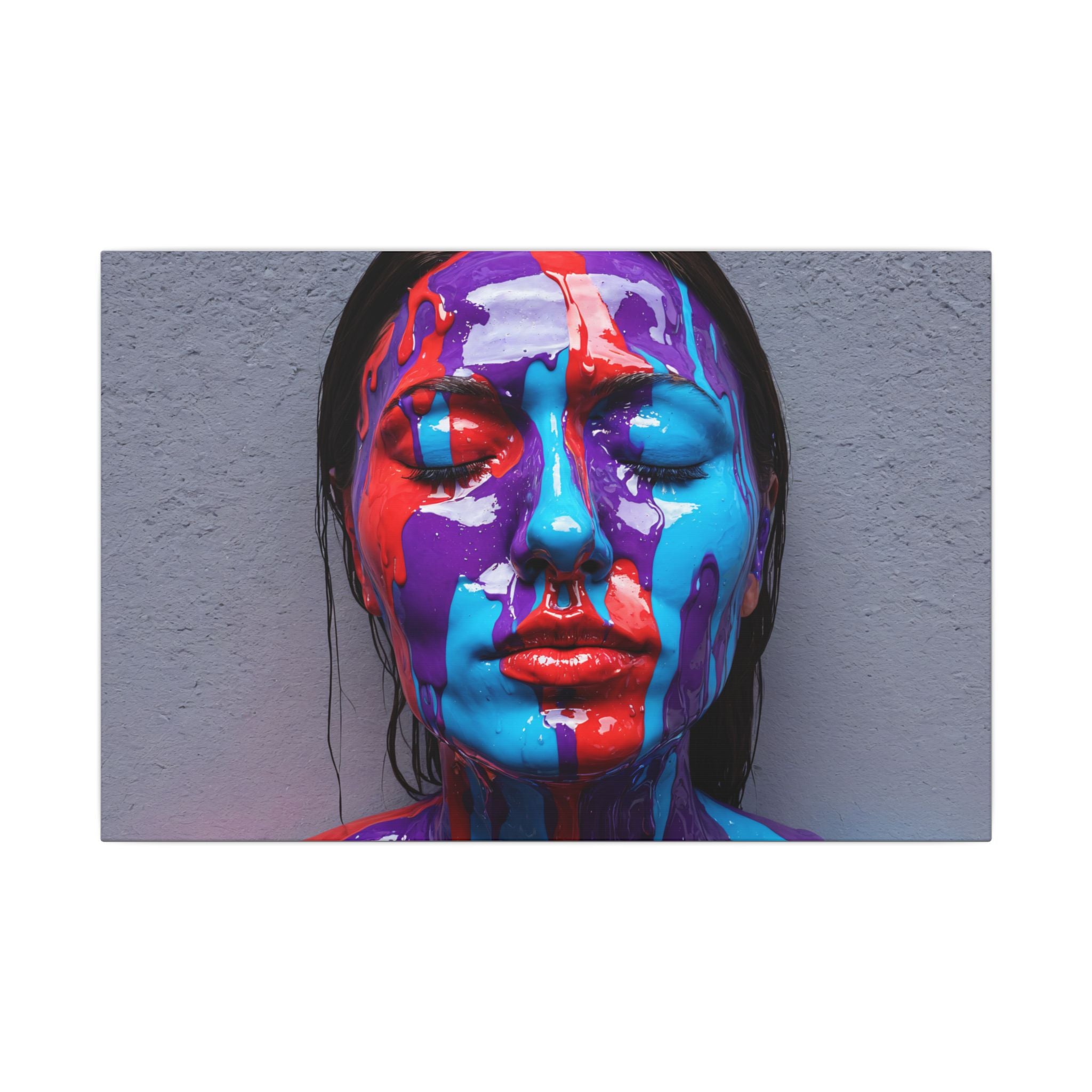 Color Drip Portrait Canvas Print — Vibrant Abstract Face Art on Matte Stretched Canvas