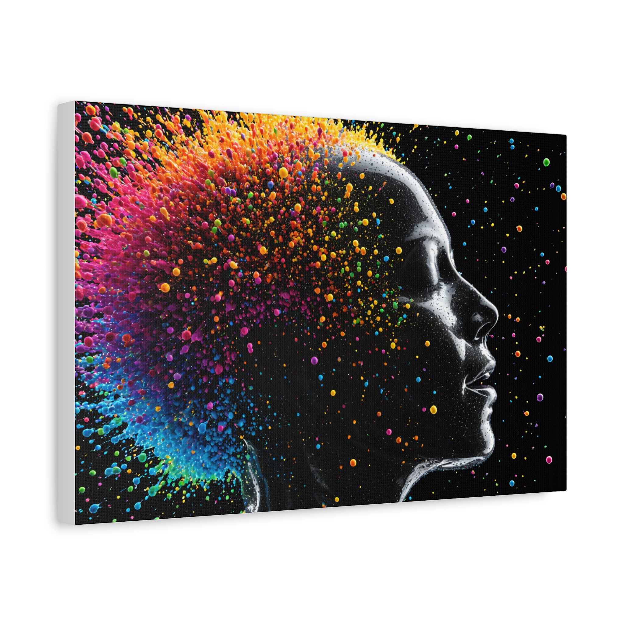 Toile imprimée mate Colorburst Silhouette — Art mural femme arc-en-ciel abstrait