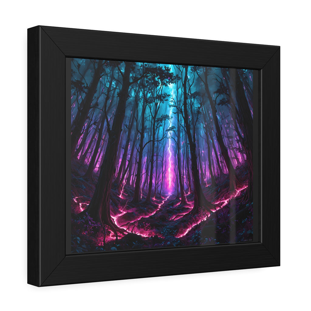 Neon Forest Framed Art Print — Mystical Purple & Teal Fantasy Poster