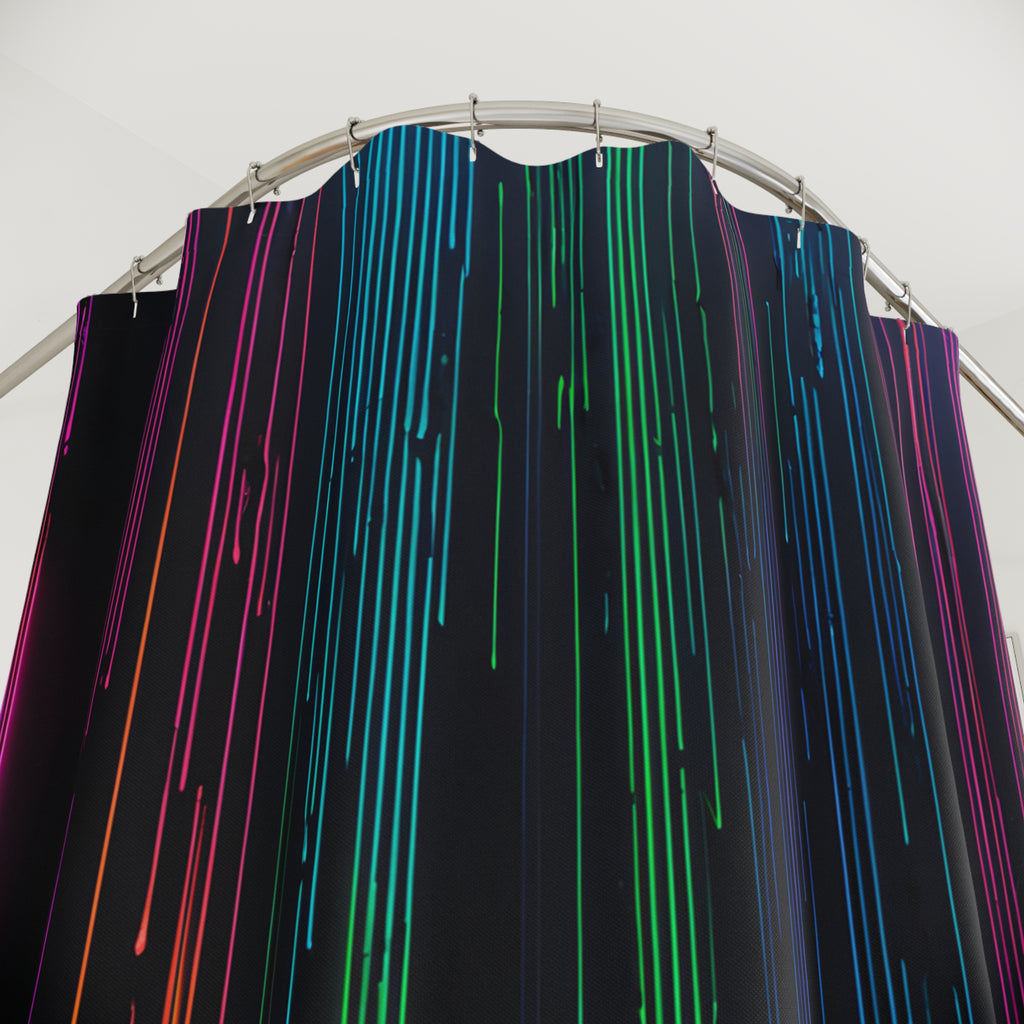 Rideau de douche pluie fluo — Décor de salle de bain moderne à rayures verticales et lumineuses