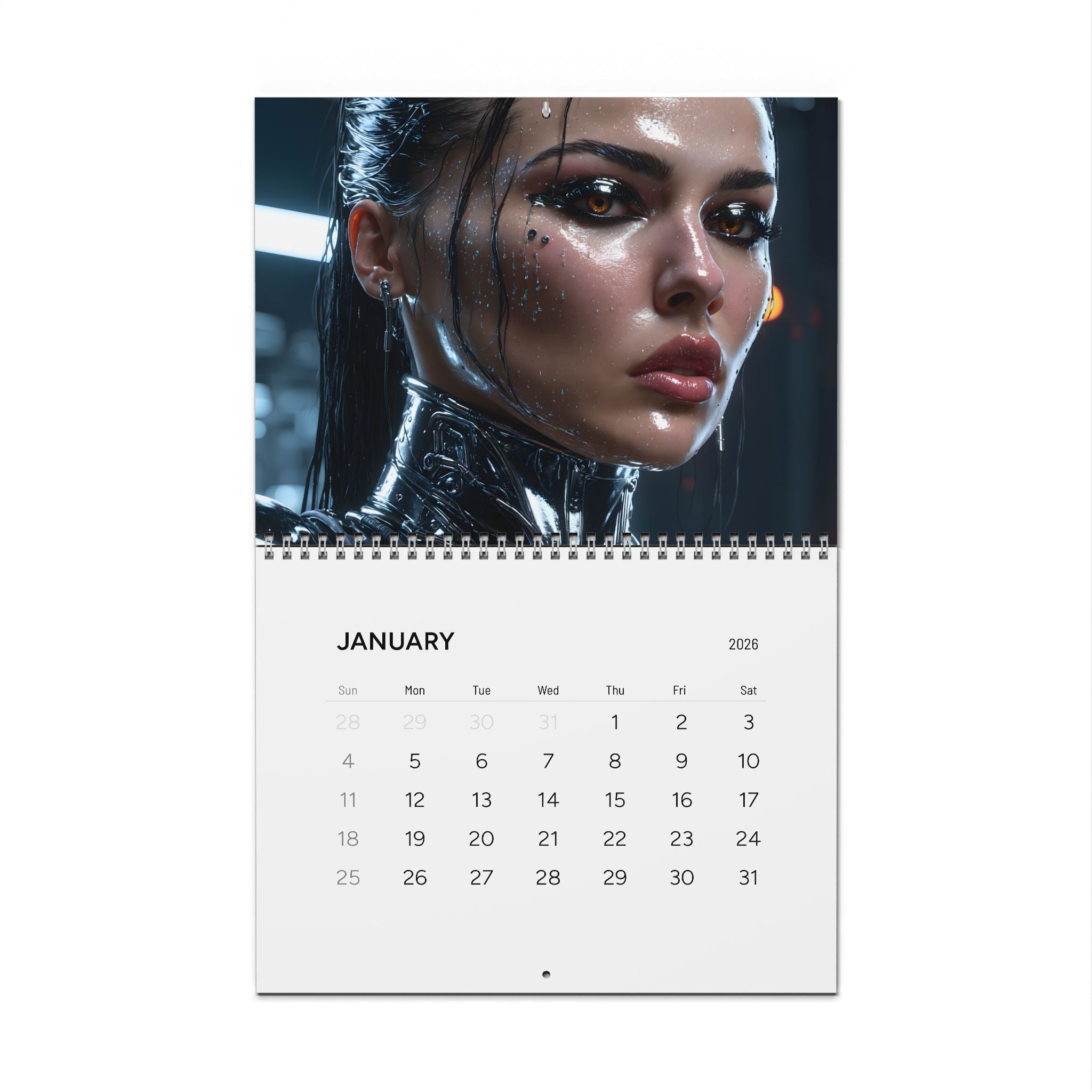 Cyberpunk Portrait Wall Calendar 2026 — Futuristic Neon Art Calendar