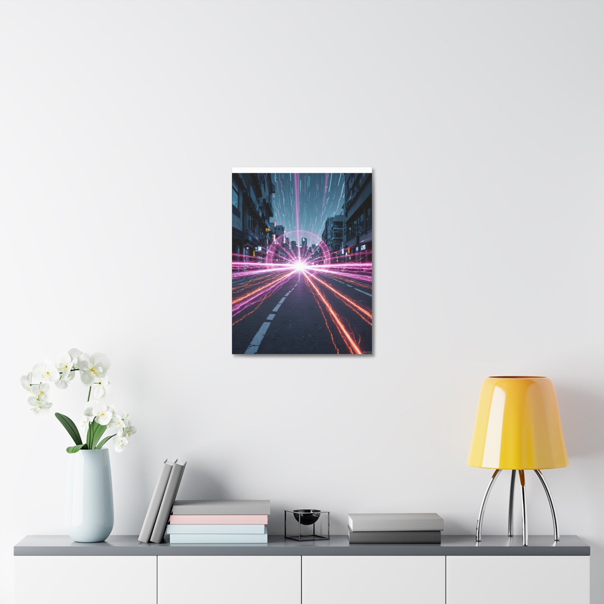 Neon Speedscape Stretched Canvas — Futuristic City Lightburst Wall Art