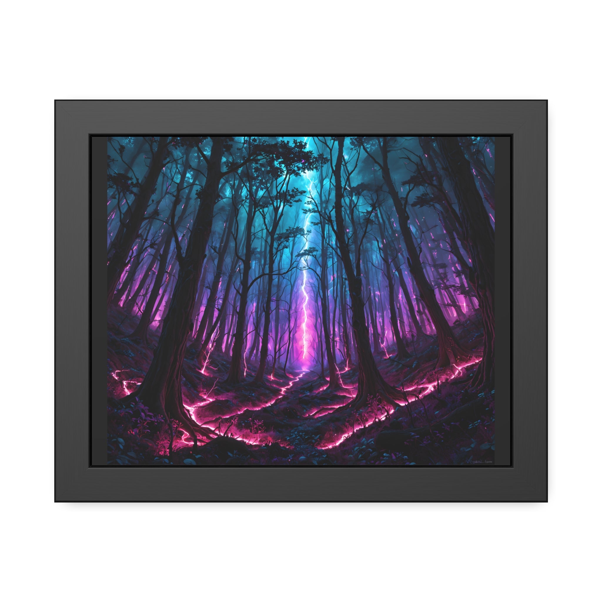 Impression d'art encadrée Forêt de néon — Affiche fantastique mystique violette et sarcelle