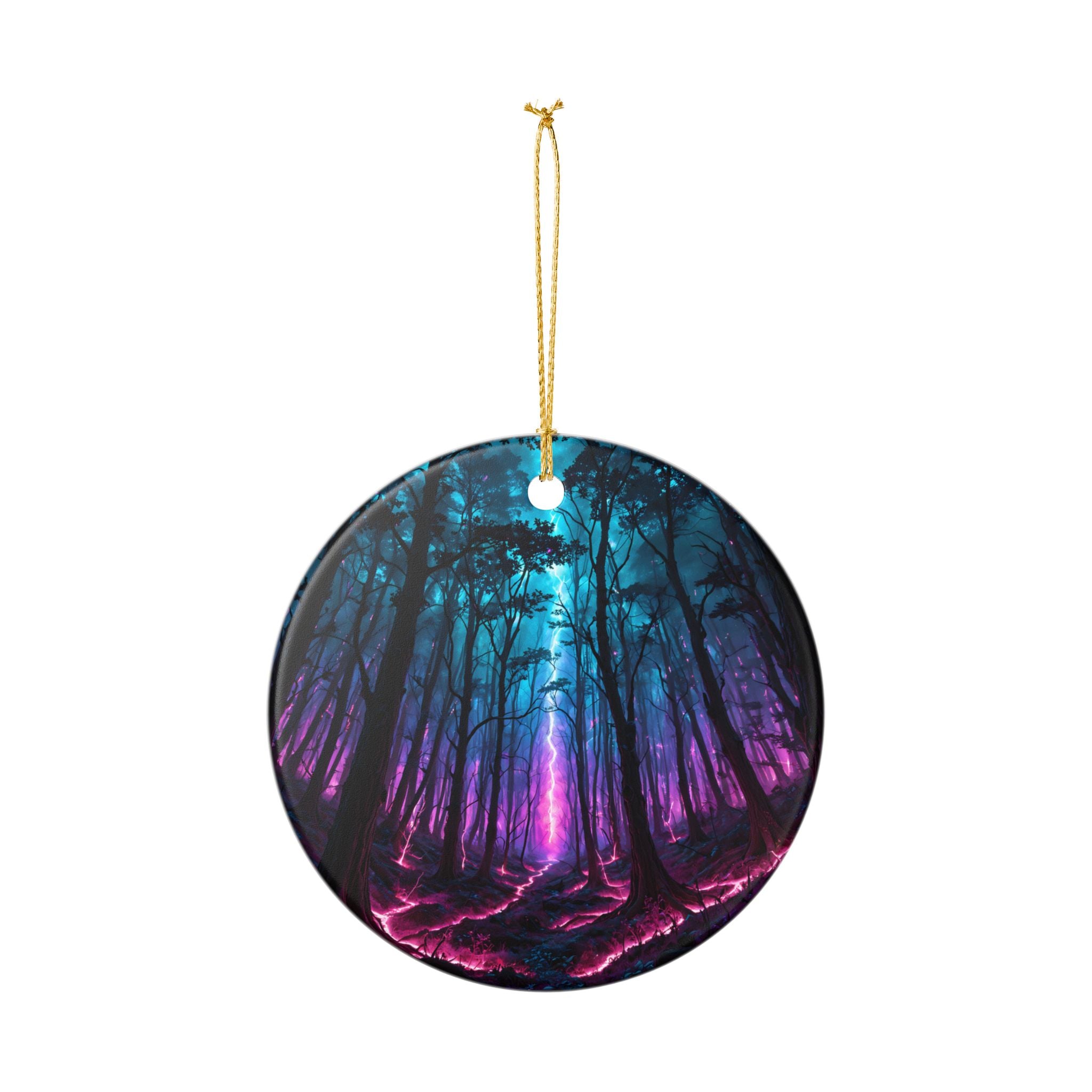 Heart Ceramic Ornament — Neon Forest Lightning Design