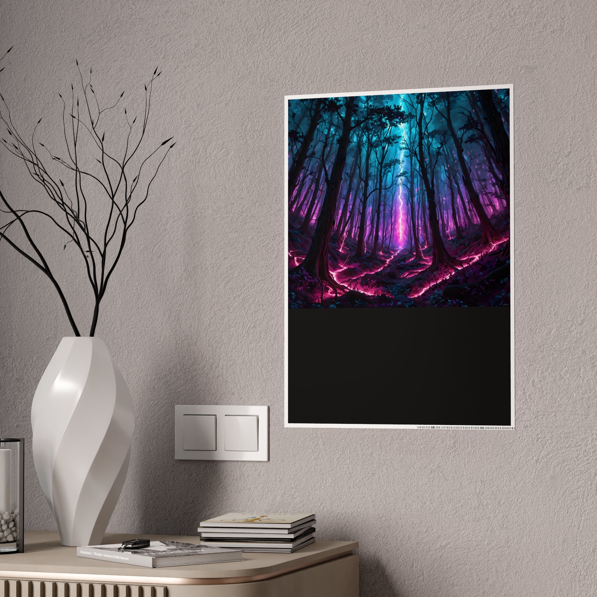 Neon Forest Gloss Poster — Vibrant Fantasy Landscape Wall Art