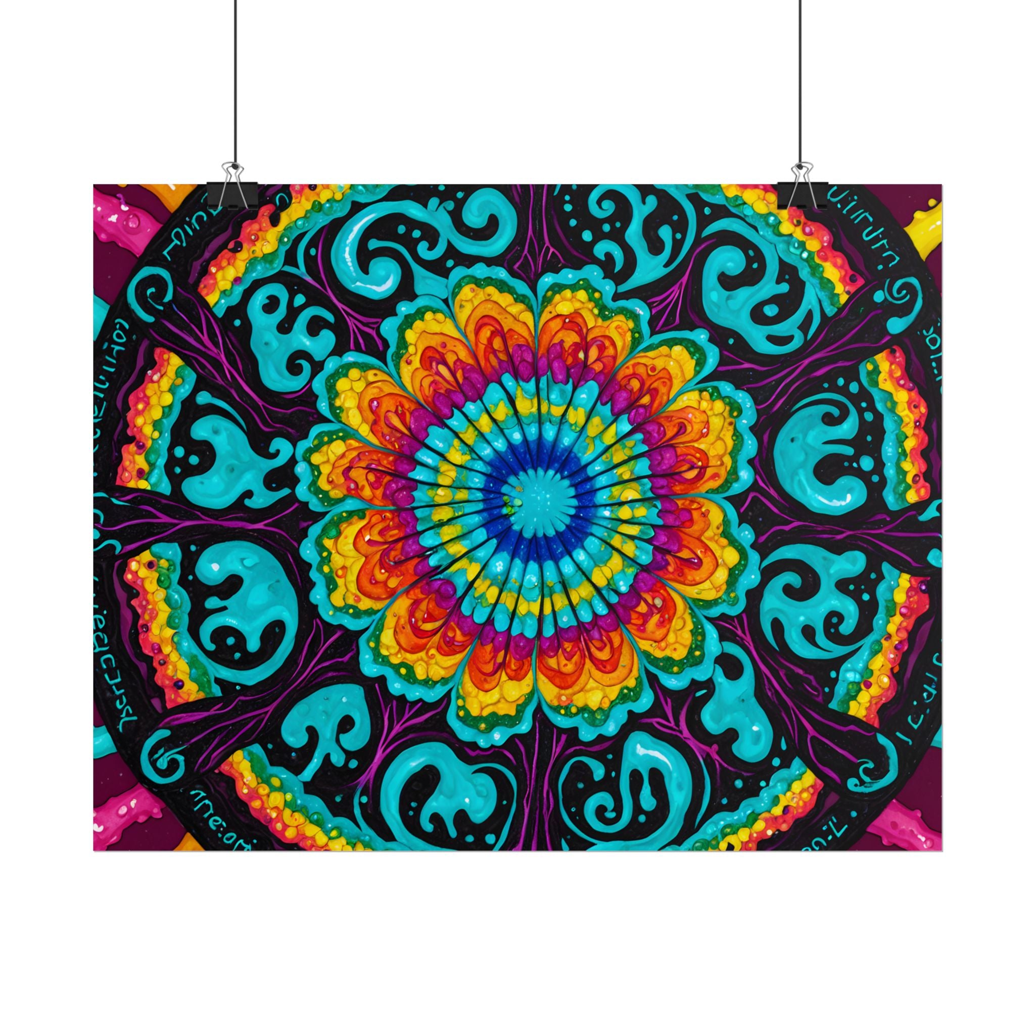 Affiche roulée — Art mural Mandala psychédélique vibrant