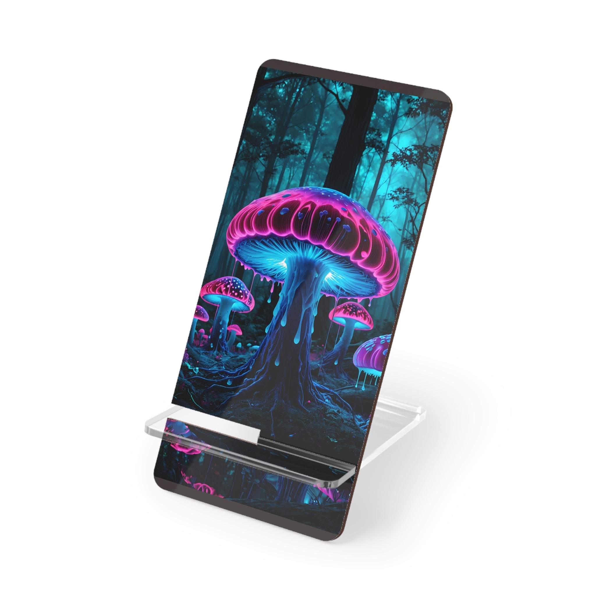 Phone Stand — Neon Glowing Mushroom Forest Mobile Display Stand