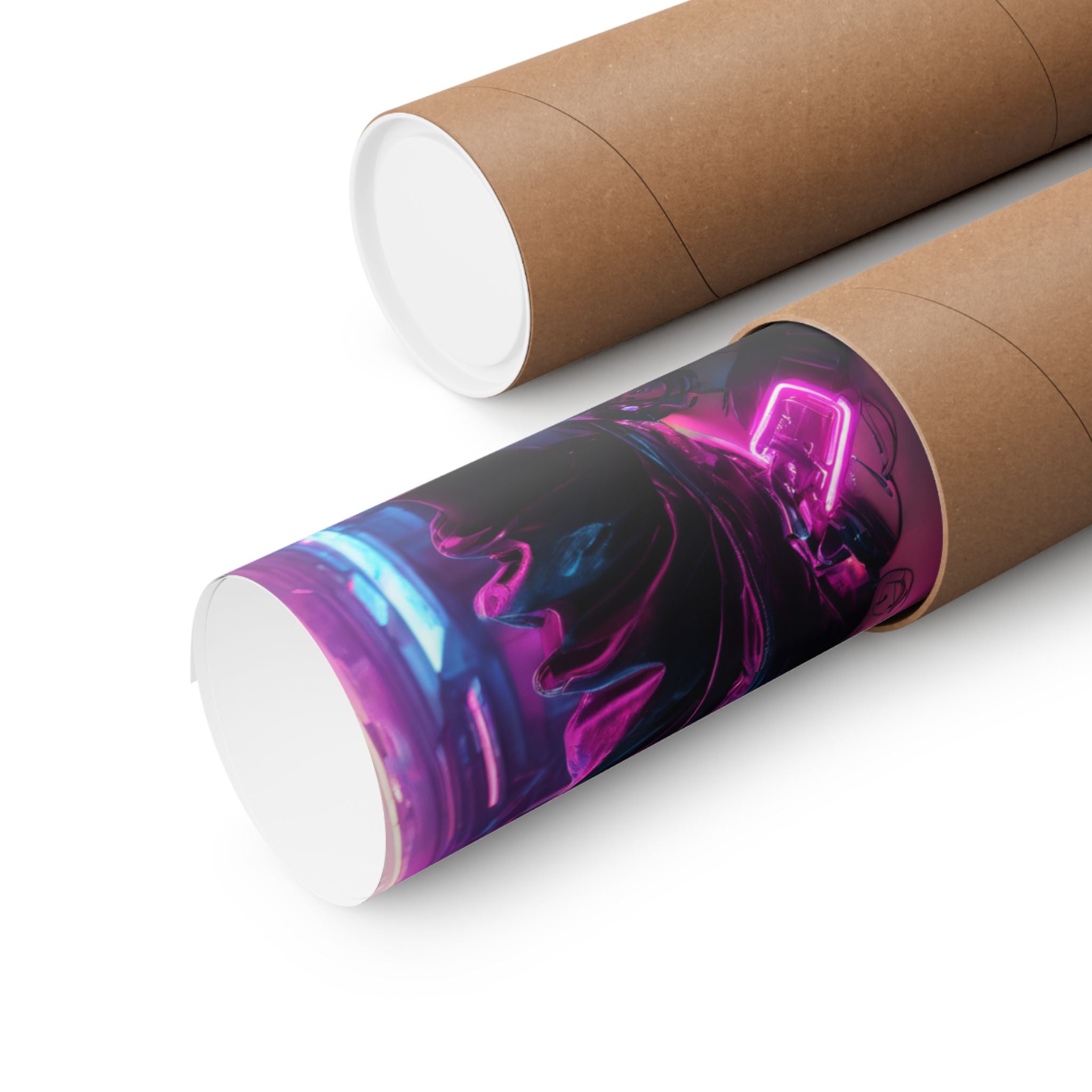 Cyberpunk Neon Female Warrior Matte Poster — Futuristic Sci‑Fi Wall Art