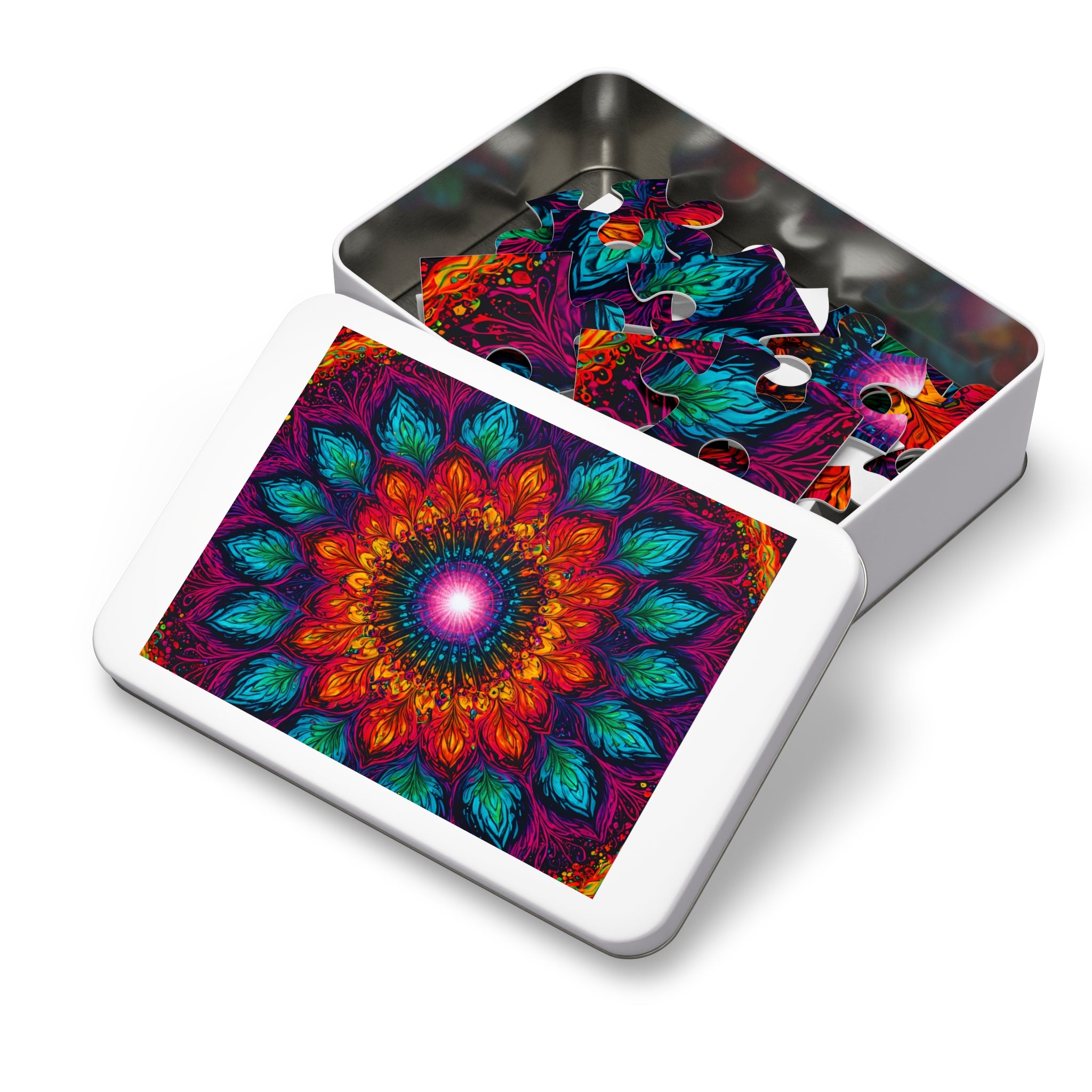 Puzzle Mandala en étain — Kaléidoscope Floral Vibrant 500 Pièces, Idée Cadeau