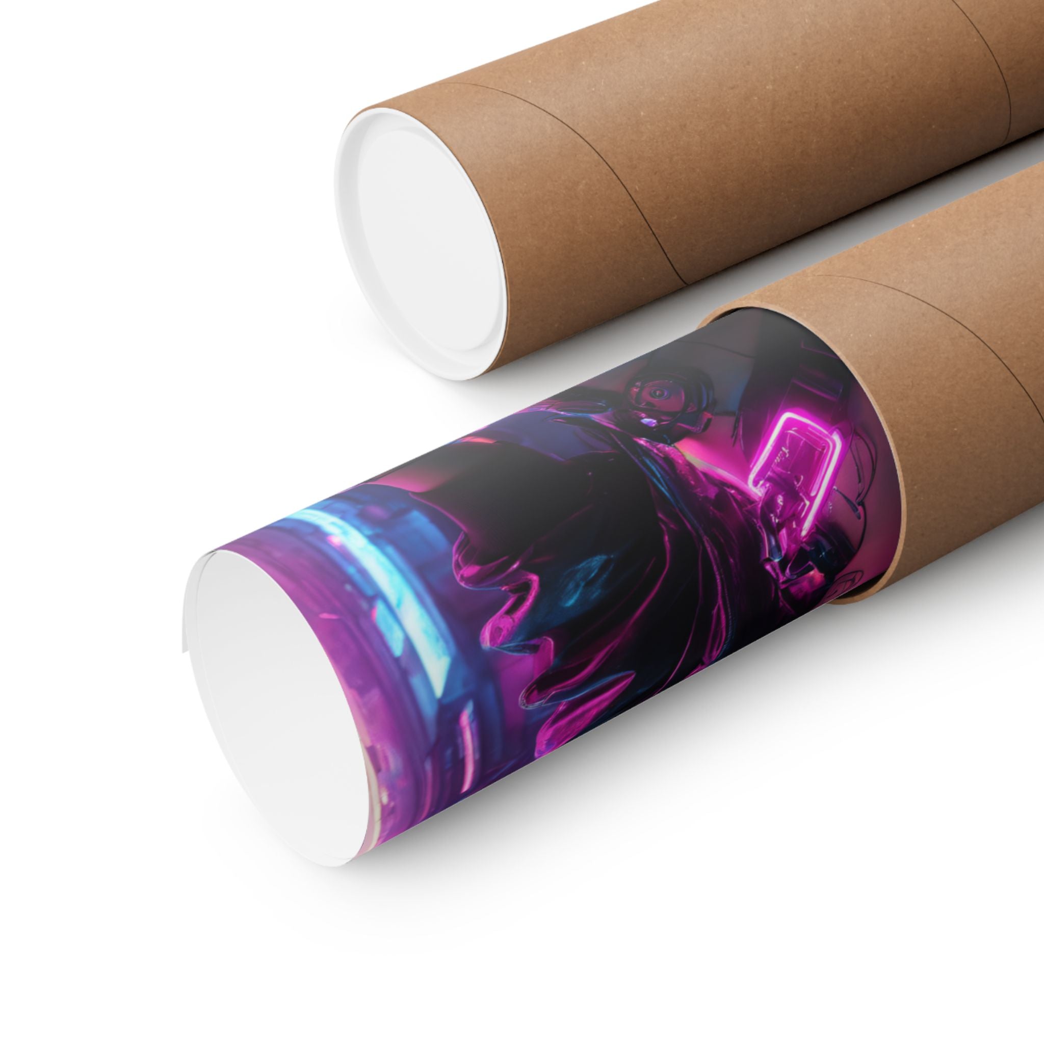 Cyberpunk Neon Female Warrior Matte Poster — Futuristic Sci‑Fi Wall Art