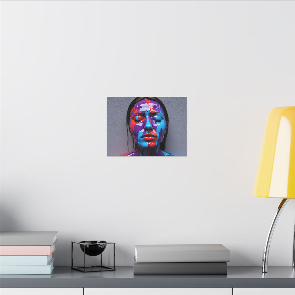Tableau sur toile « Portrait goutte de couleur » — Art abstrait vibrant de visage sur toile tendue mate
