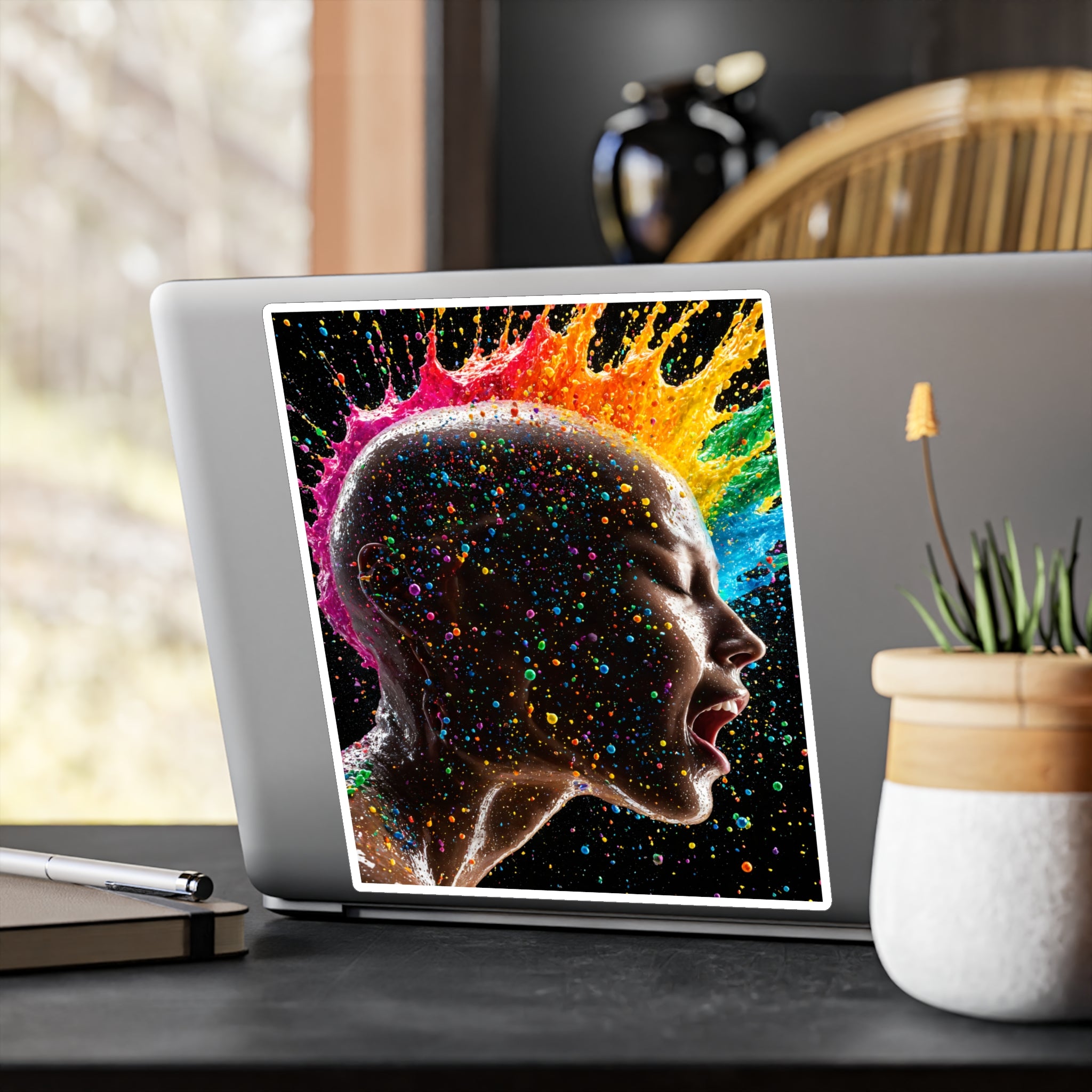 Vibrant Scream Rainbow Head Kiss-Cut Vinyl Decal — Colorful Pop Art Sticker