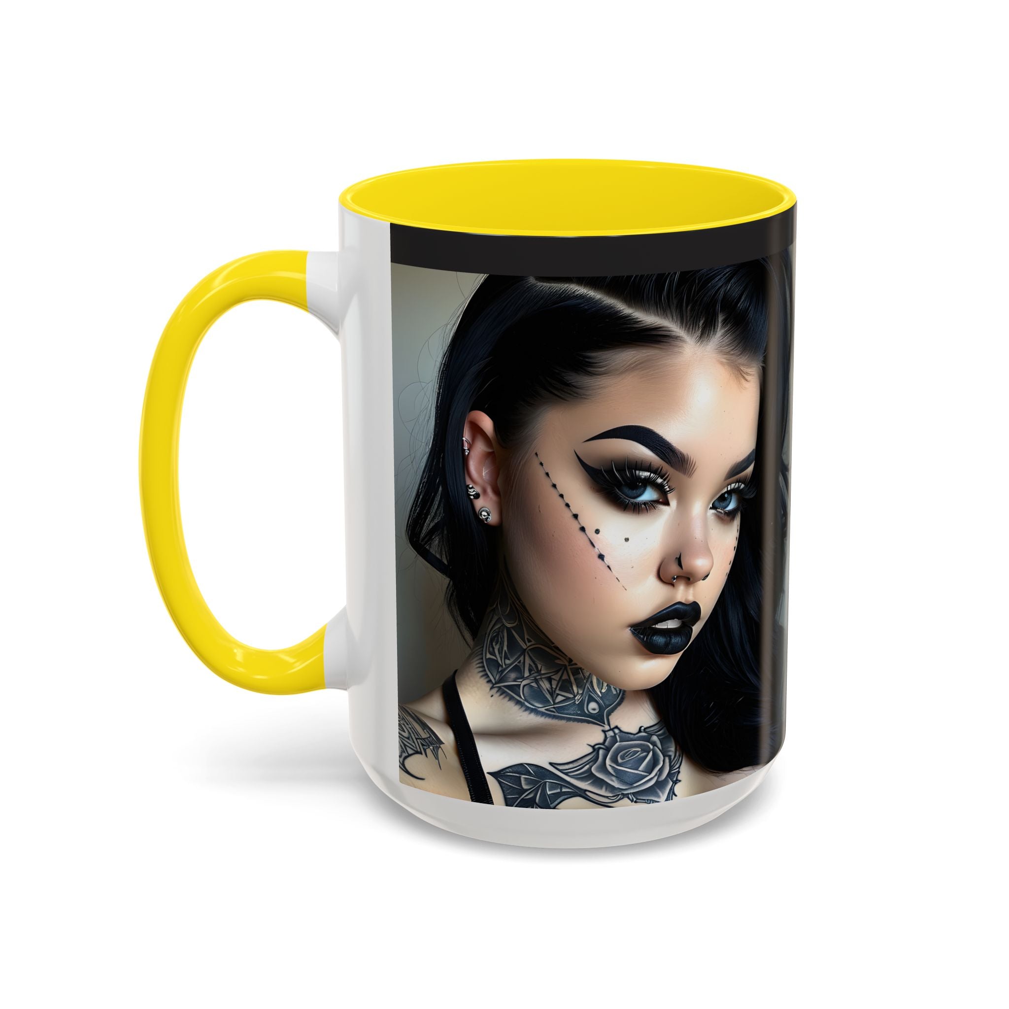 Goth Tattoo Girl Accent Coffee Mug – 11/15oz Black-Lined Ceramic