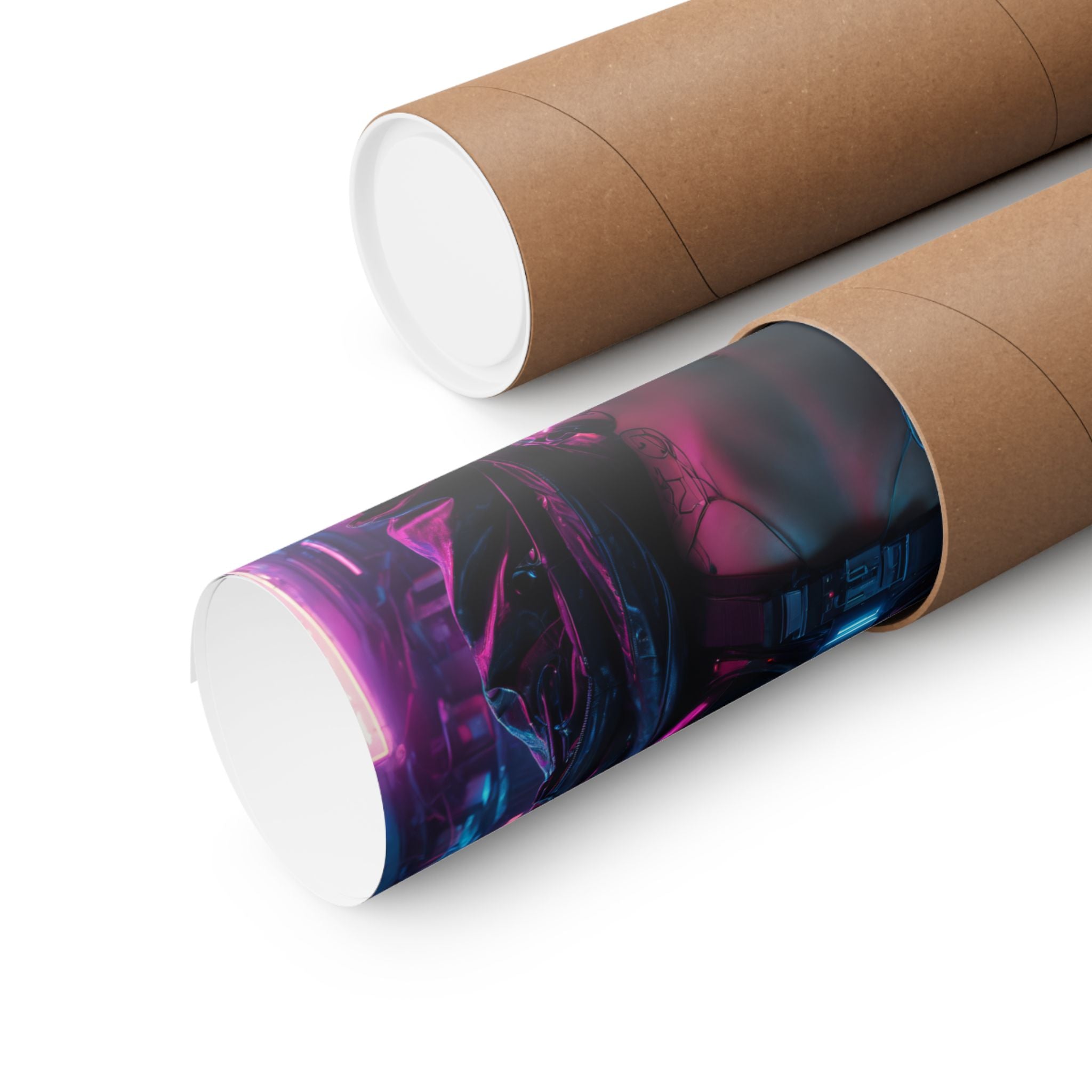 Cyberpunk Neon Female Warrior Matte Poster — Futuristic Sci‑Fi Wall Art