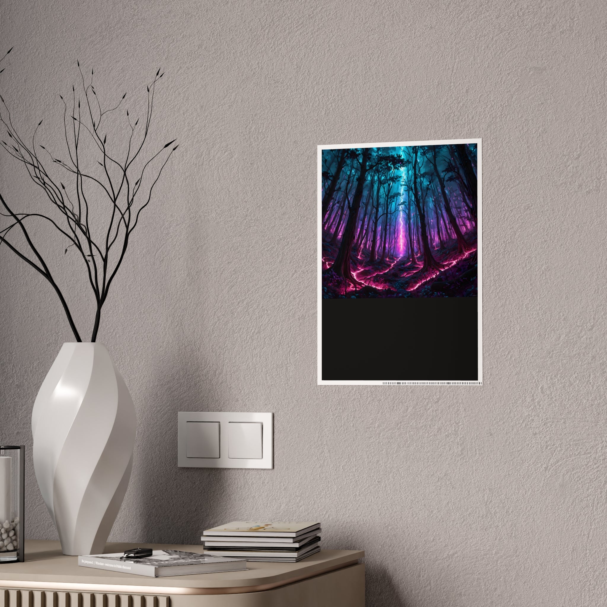Neon Forest Gloss Poster — Vibrant Fantasy Landscape Wall Art