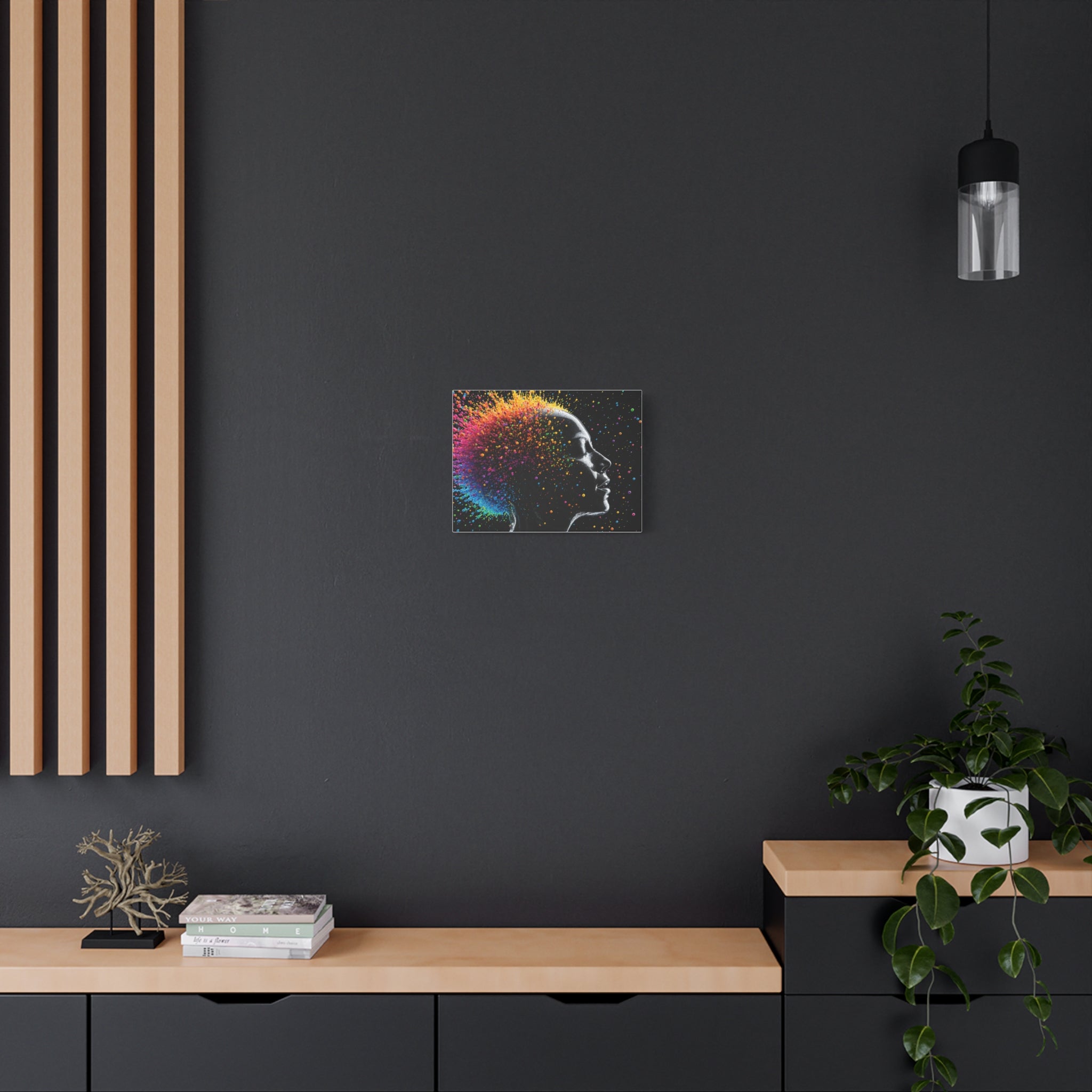 Toile imprimée mate Colorburst Silhouette — Art mural femme arc-en-ciel abstrait