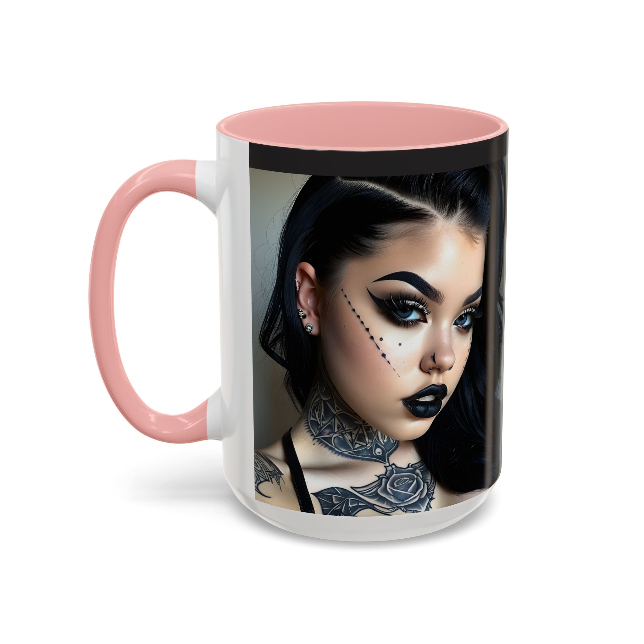 Goth Tattoo Girl Accent Coffee Mug – 11/15oz Black-Lined Ceramic