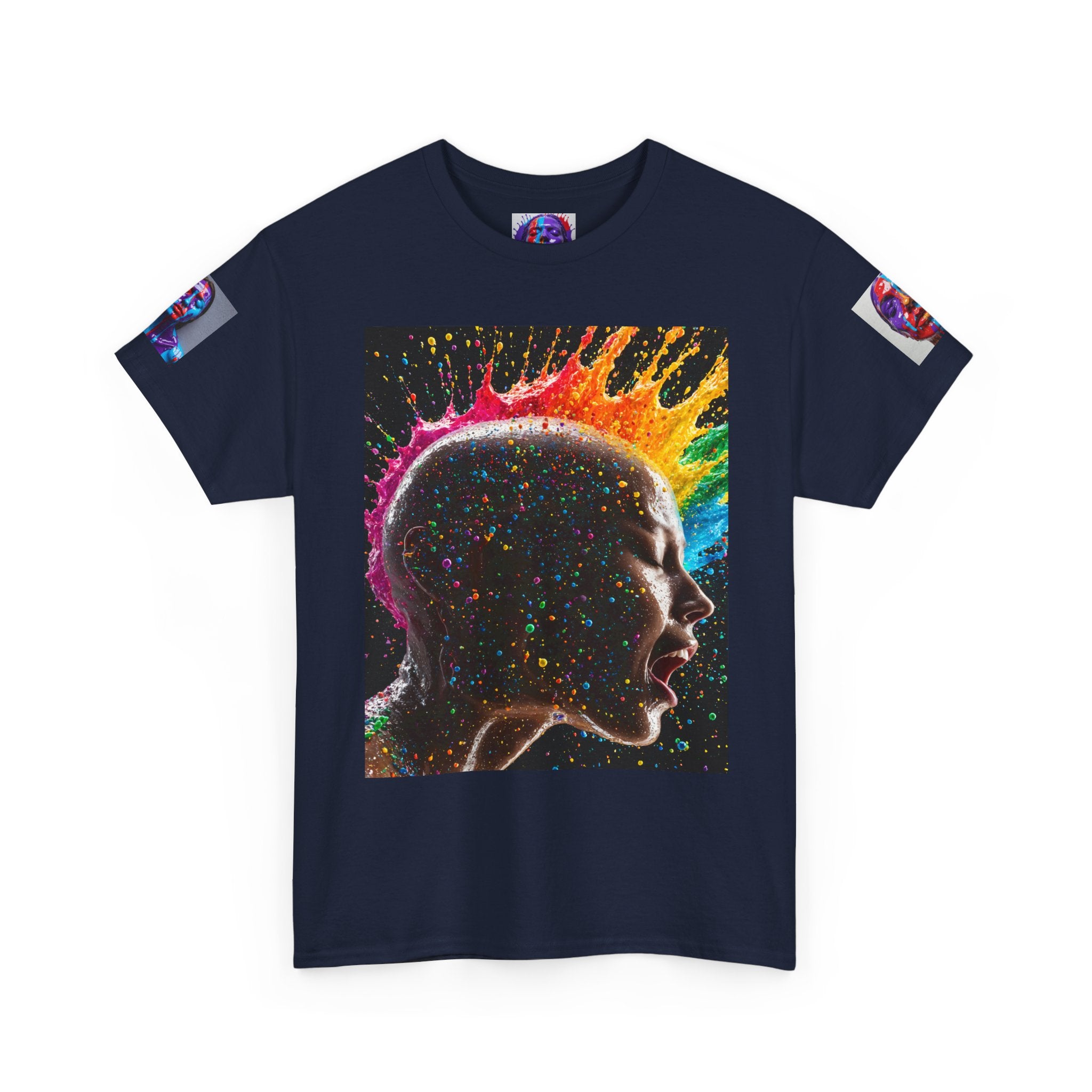 Psychedelic Head Profile Tee — Colorful Neon Abstract Portrait T-Shirt
