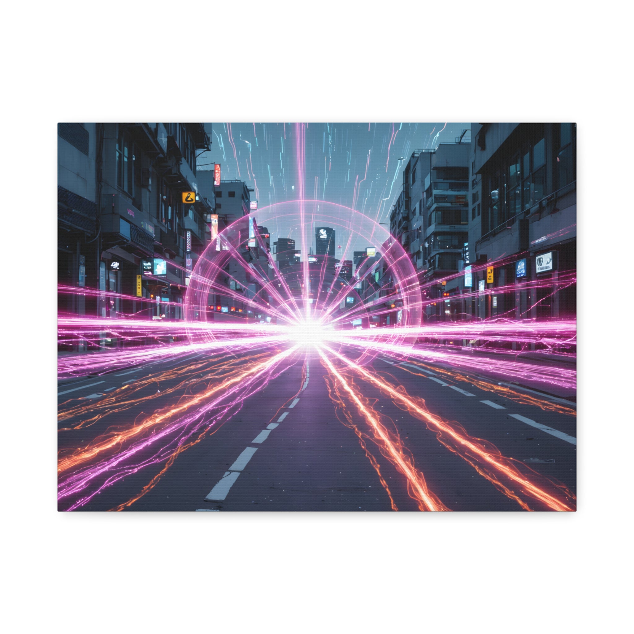 Toile tendue Neon Speedscape — Art mural futuriste Éclat lumineux de ville