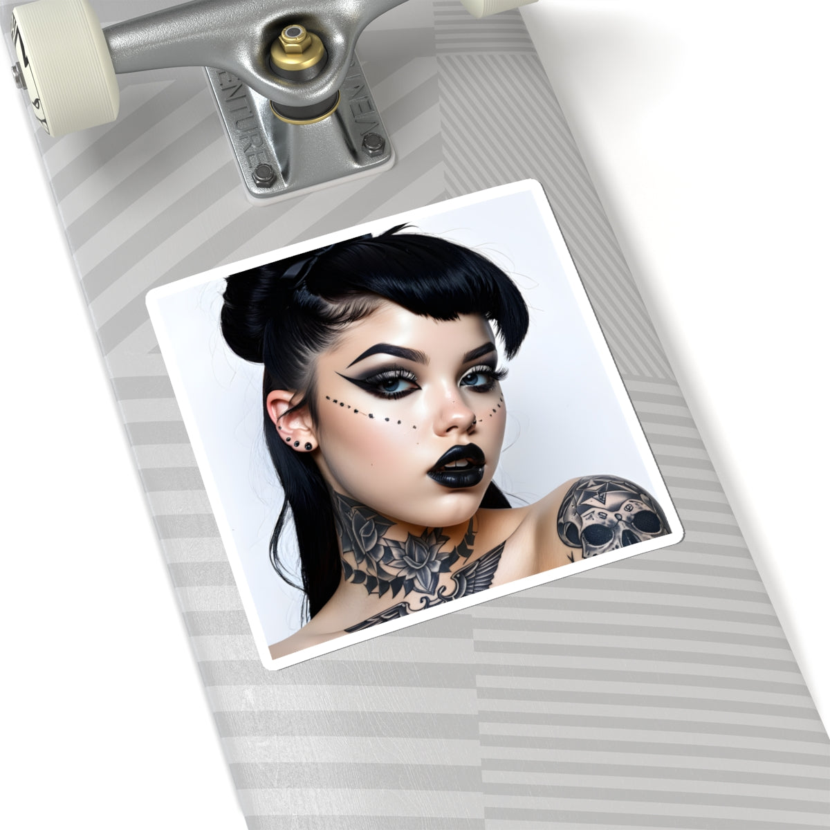Goth Girl Portrait Kiss-Cut Sticker — Dark Makeup & Tattoo Laptop Decal