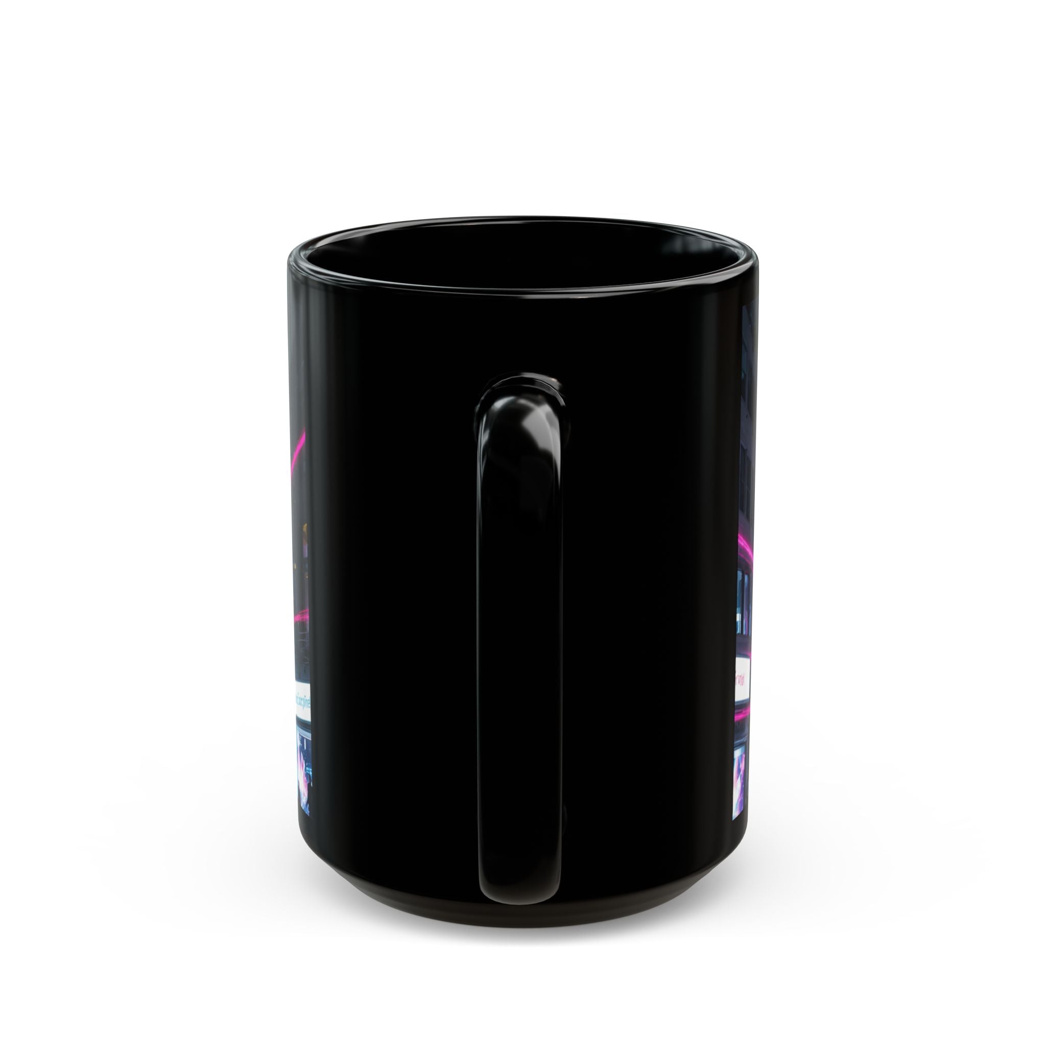 Neon City Vortex Mug — Cyberwave Black Ceramic Coffee Cup (11oz/15oz)
